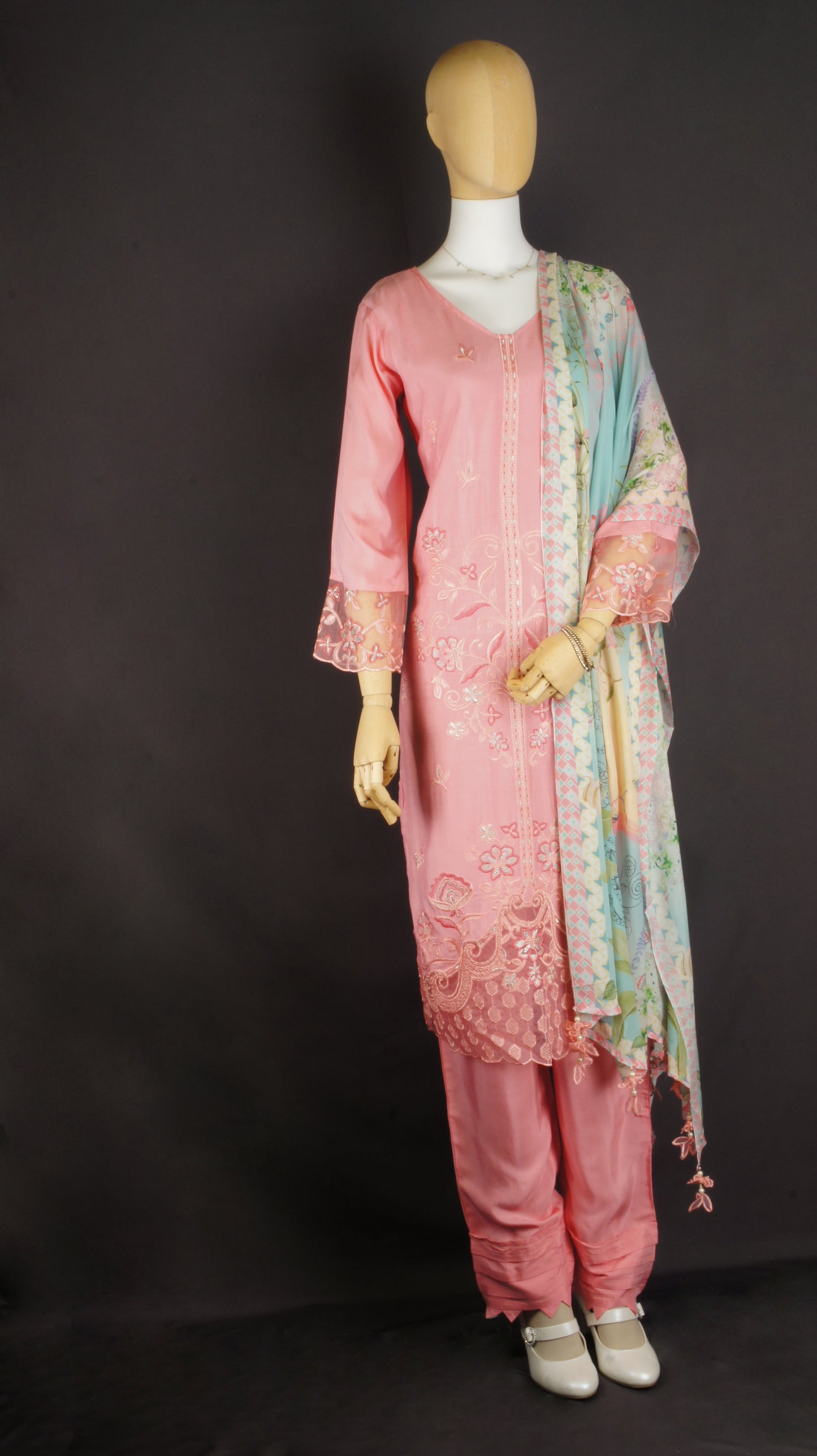 Blush Pink Muslin & Chinnon 3-Piece Suit