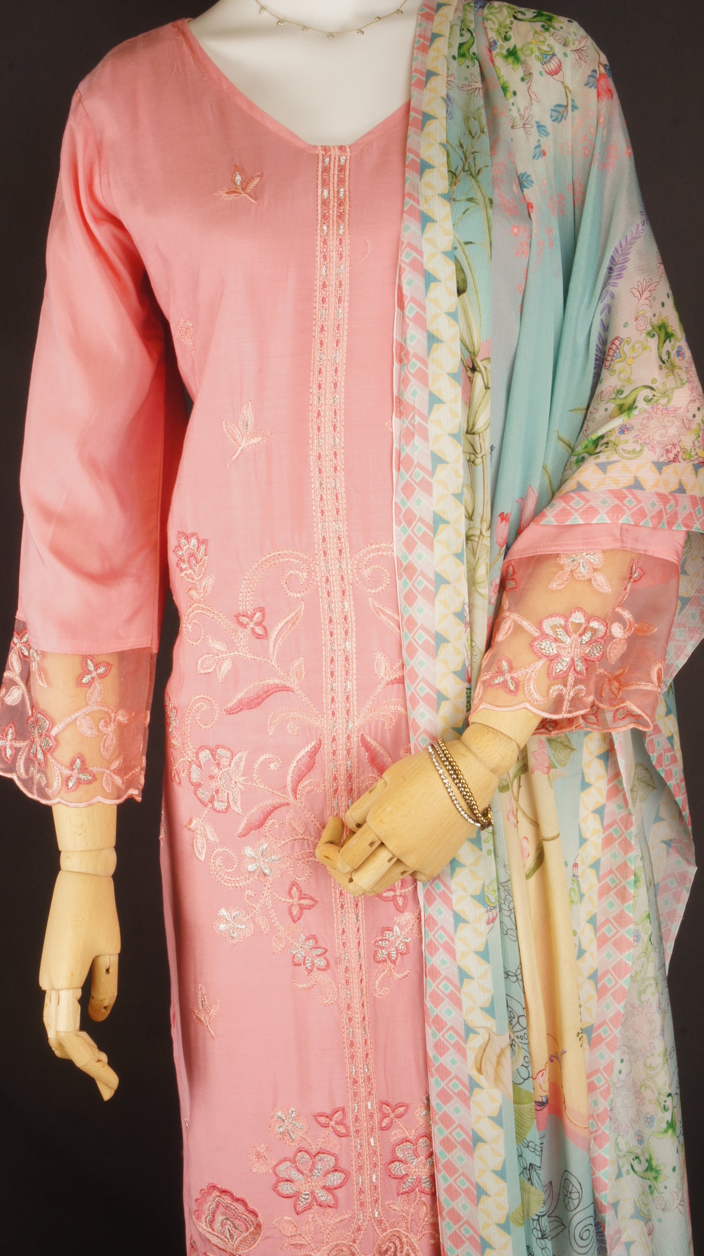 Blush Pink Muslin & Chinnon 3-Piece Suit