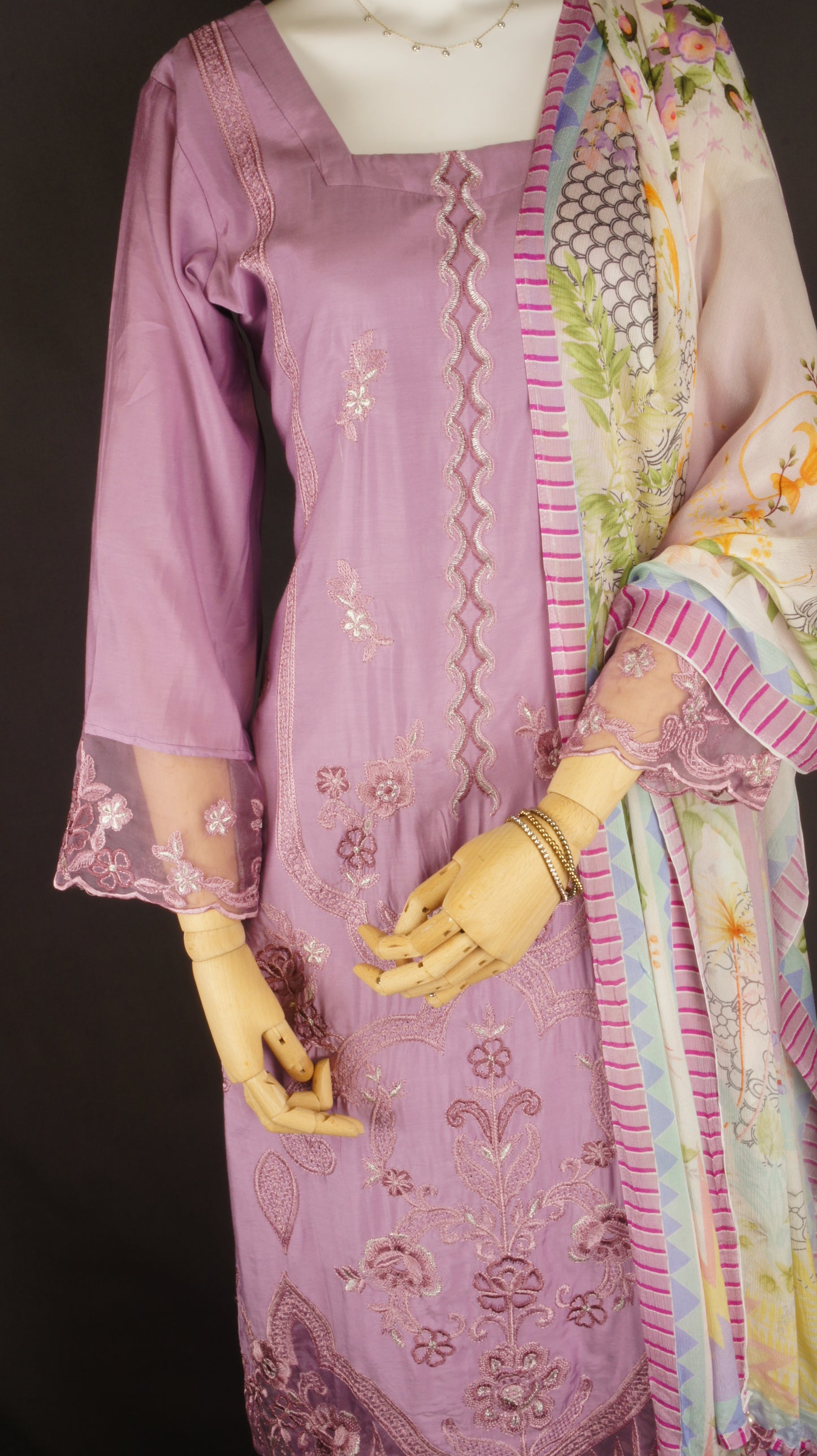 Graceful Mauve Muslin Ensemble