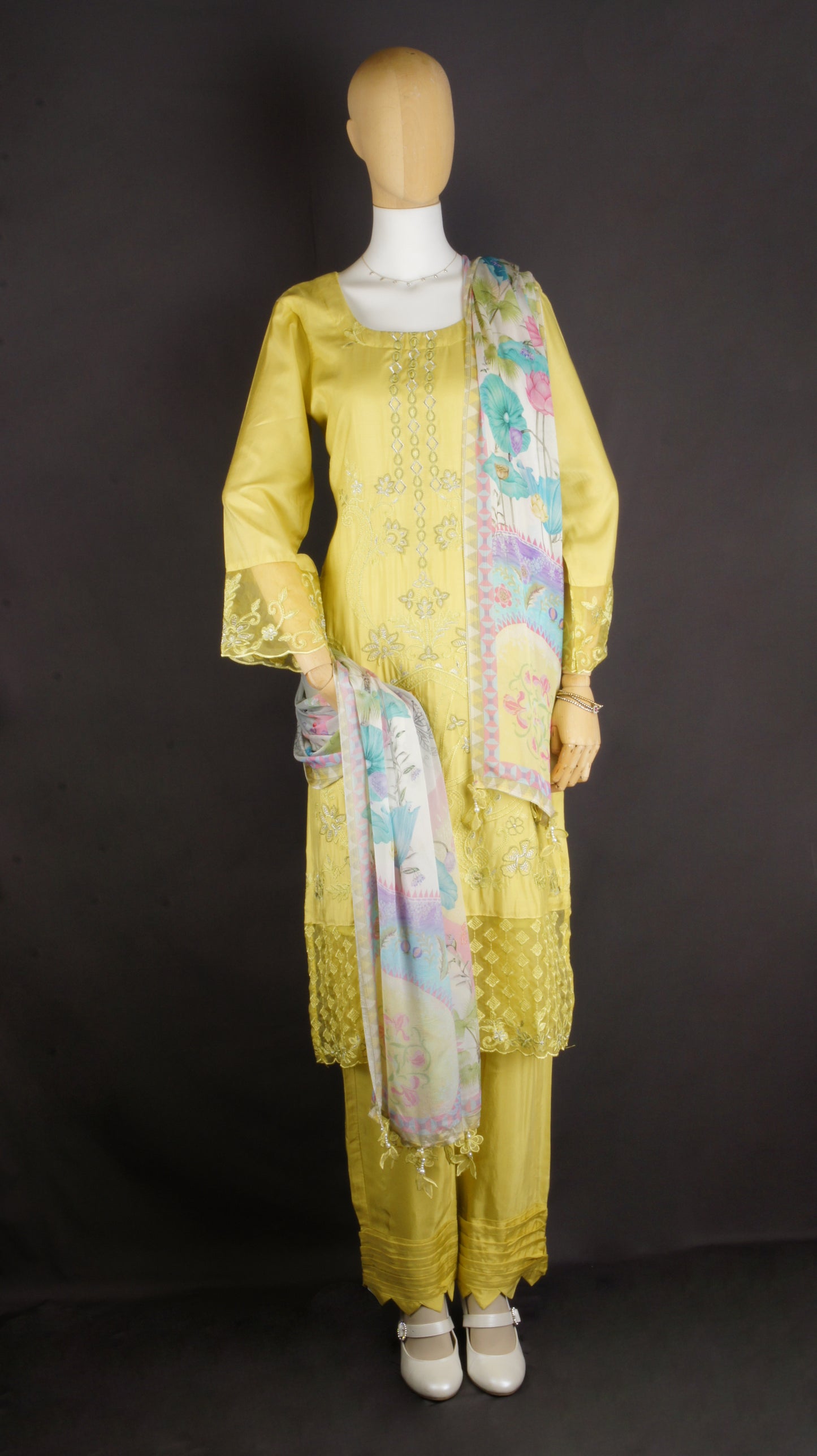 Elegant Mustard Yellow Muslin Ensemble