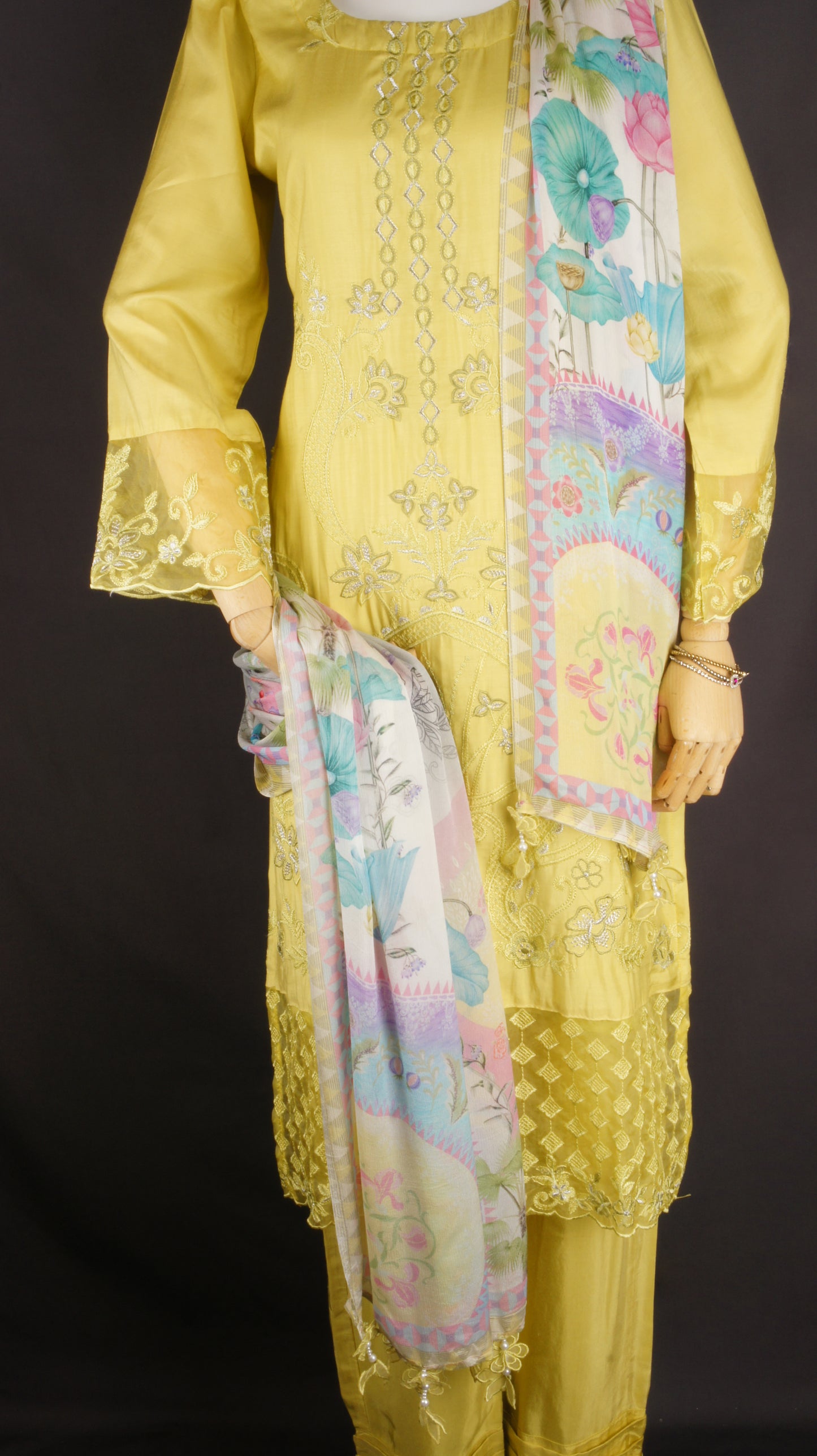 Elegant Mustard Yellow Muslin Ensemble