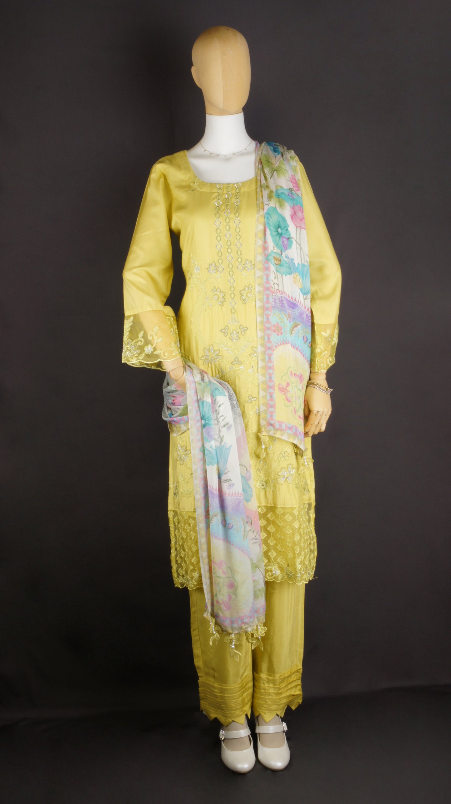 Elegant Mustard Yellow Muslin Ensemble