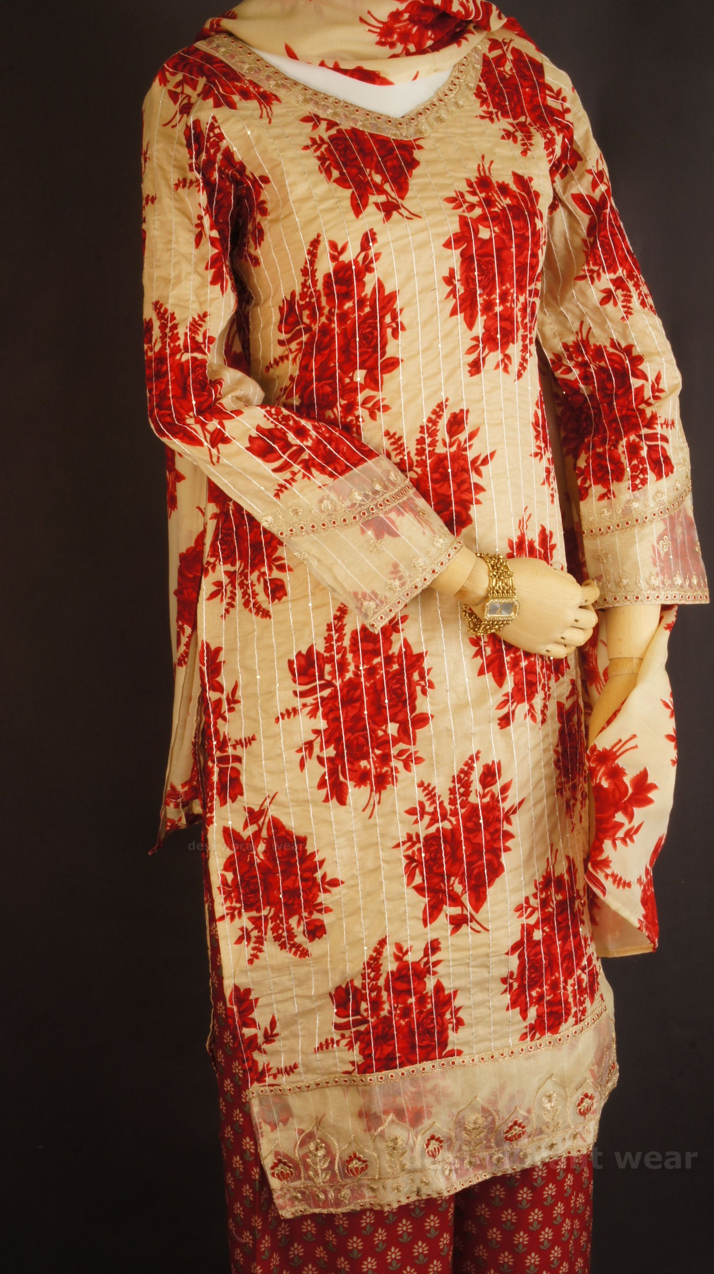 Crimson Bloom Cotton Suit