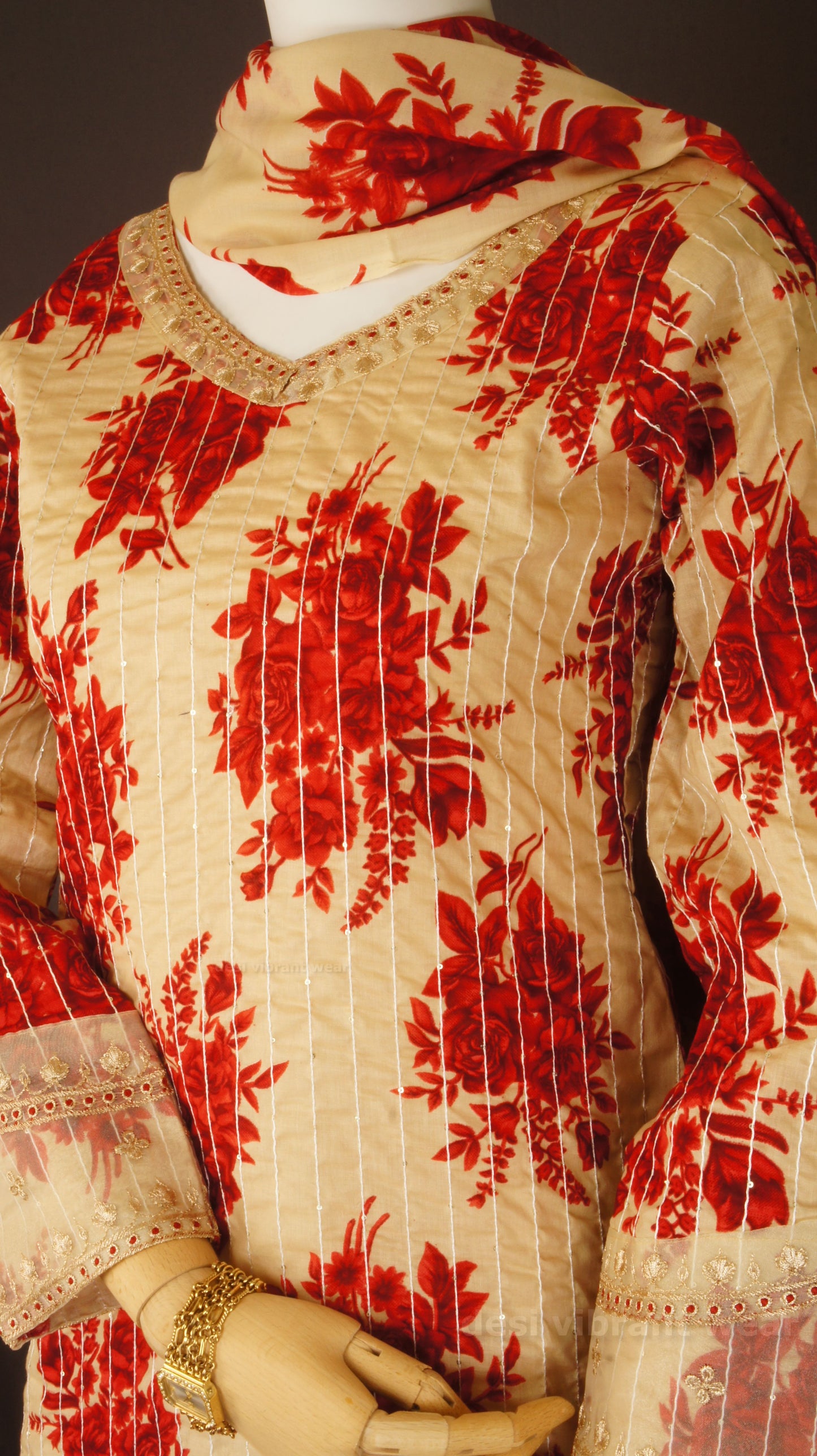 Crimson Bloom Cotton Suit