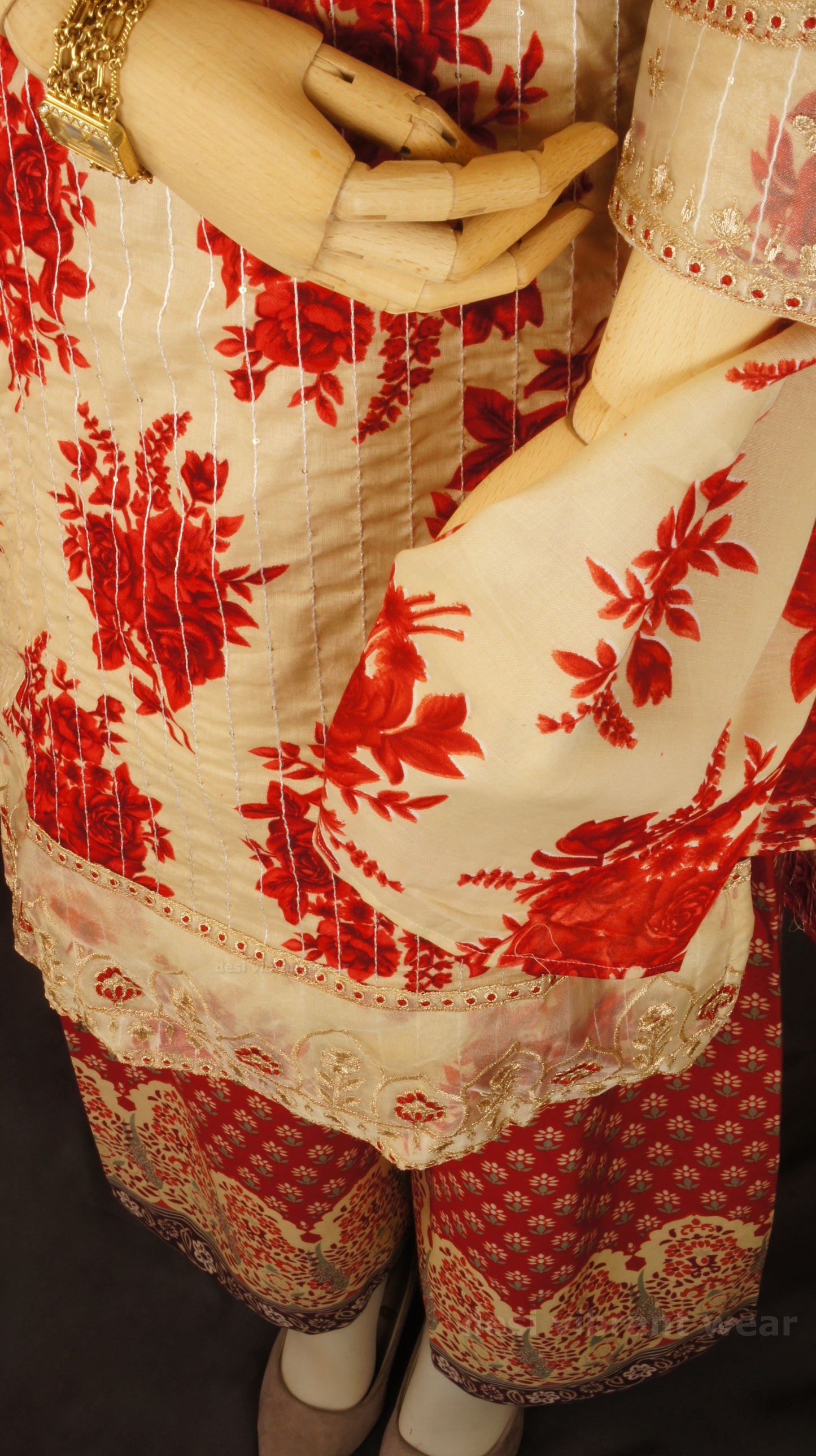 Crimson Bloom Cotton Suit
