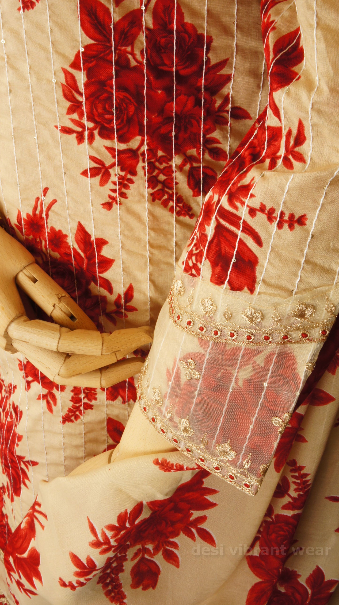 Crimson Bloom Cotton Suit