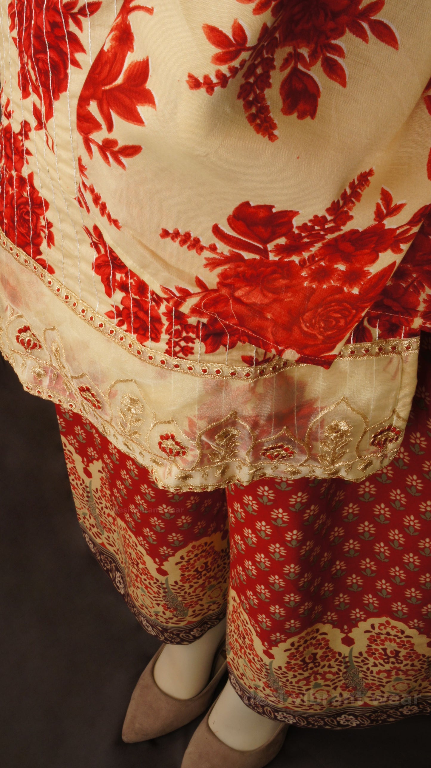 Crimson Bloom Cotton Suit
