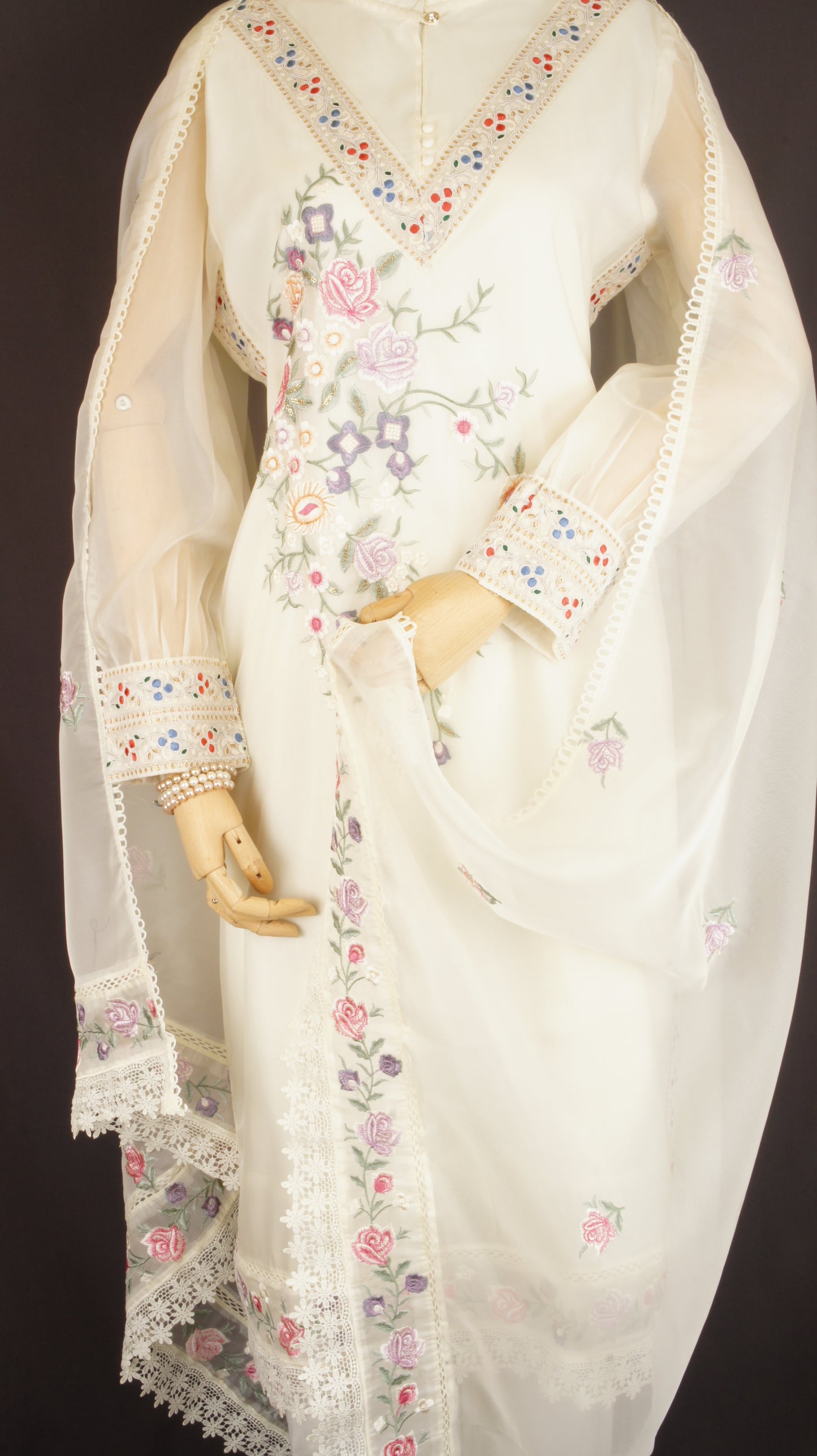 Elegant Embroidered Organza Silk 3-Piece Suit