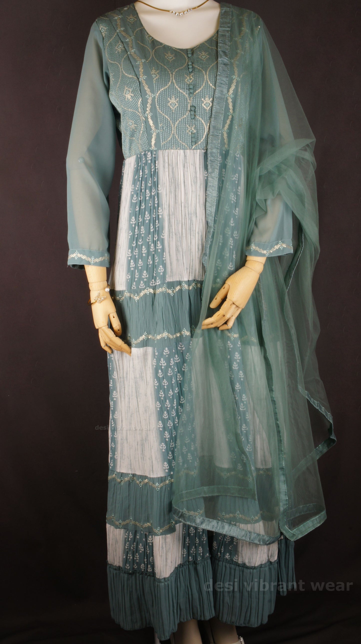 Elegant Teal Georgette Embroidered Anarkali