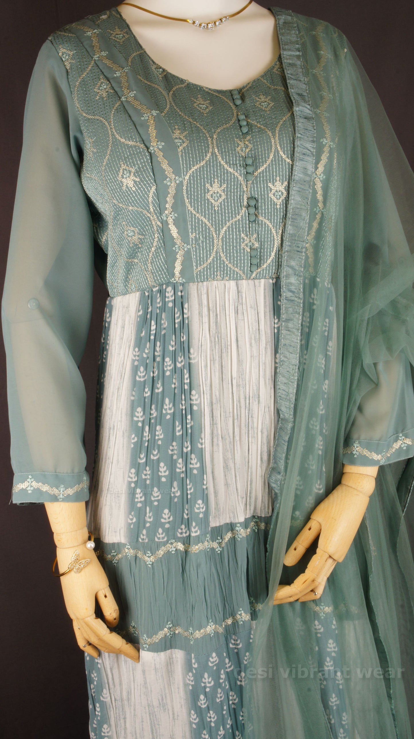 Elegant Teal Georgette Embroidered Anarkali