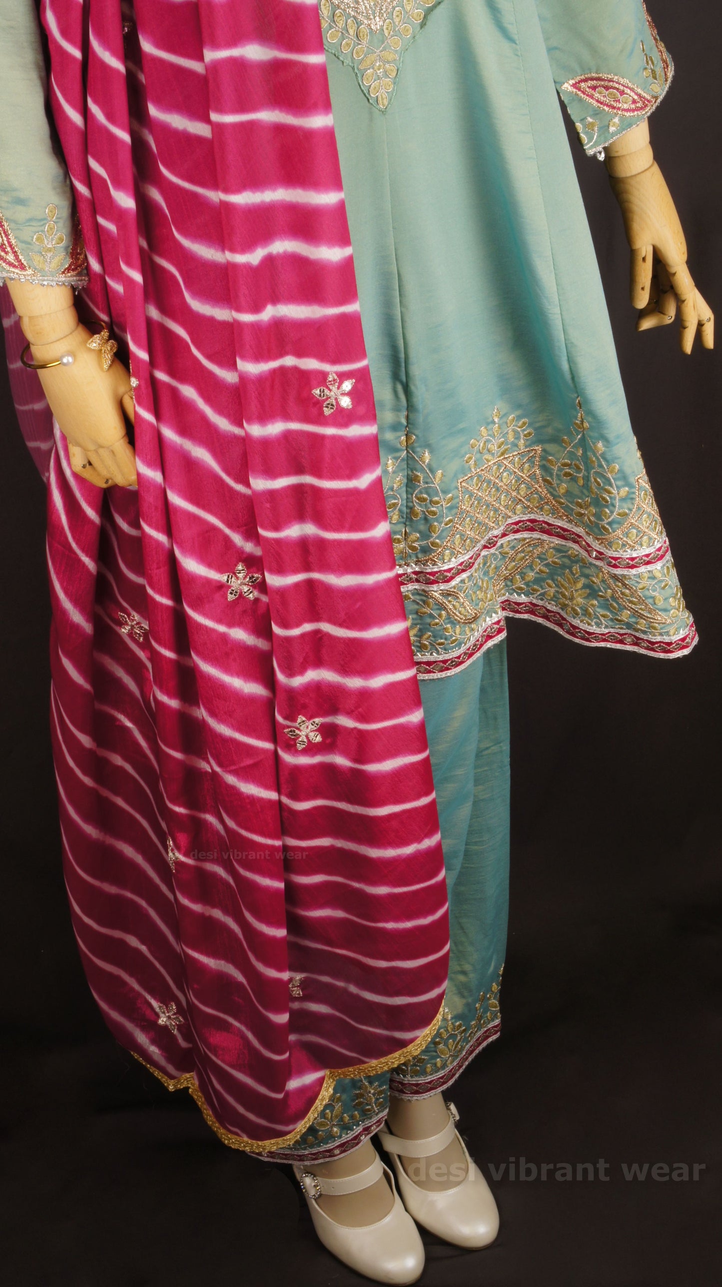 Aqua Green Simar Organza Silk Ensemble