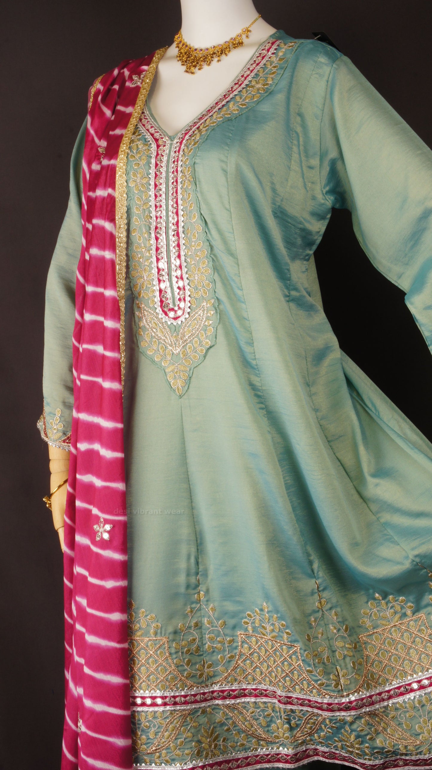 Aqua Green Simar Organza Silk Ensemble