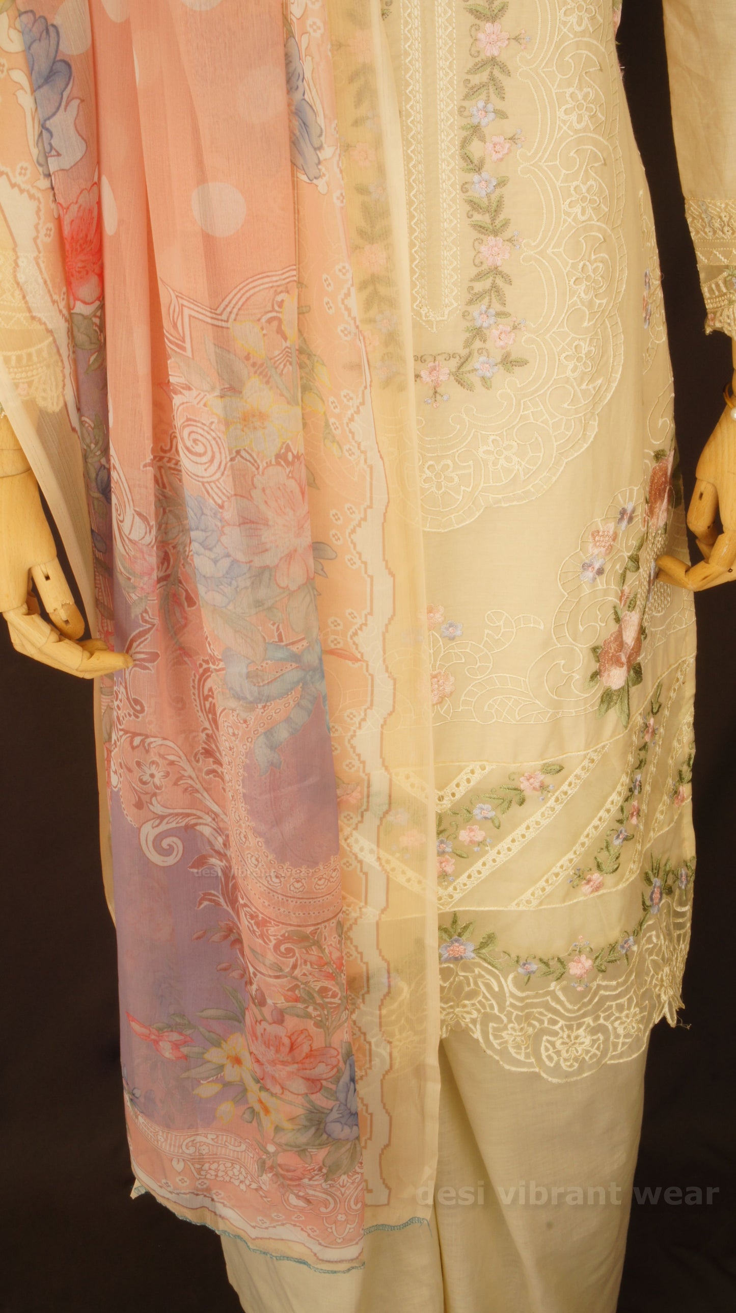 Graceful Beige Embroidered Lawn Suit