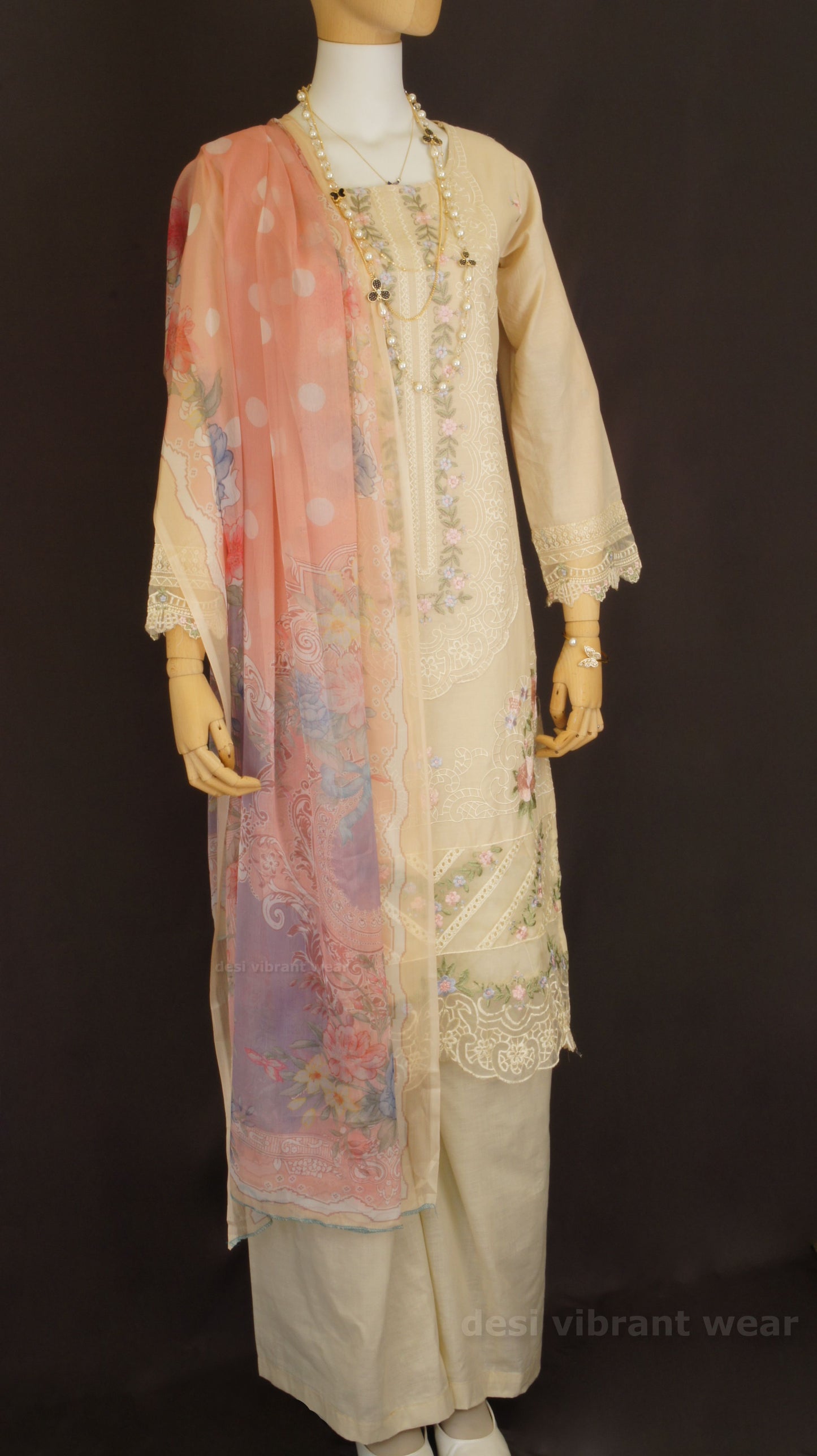 Graceful Beige Embroidered Lawn Suit