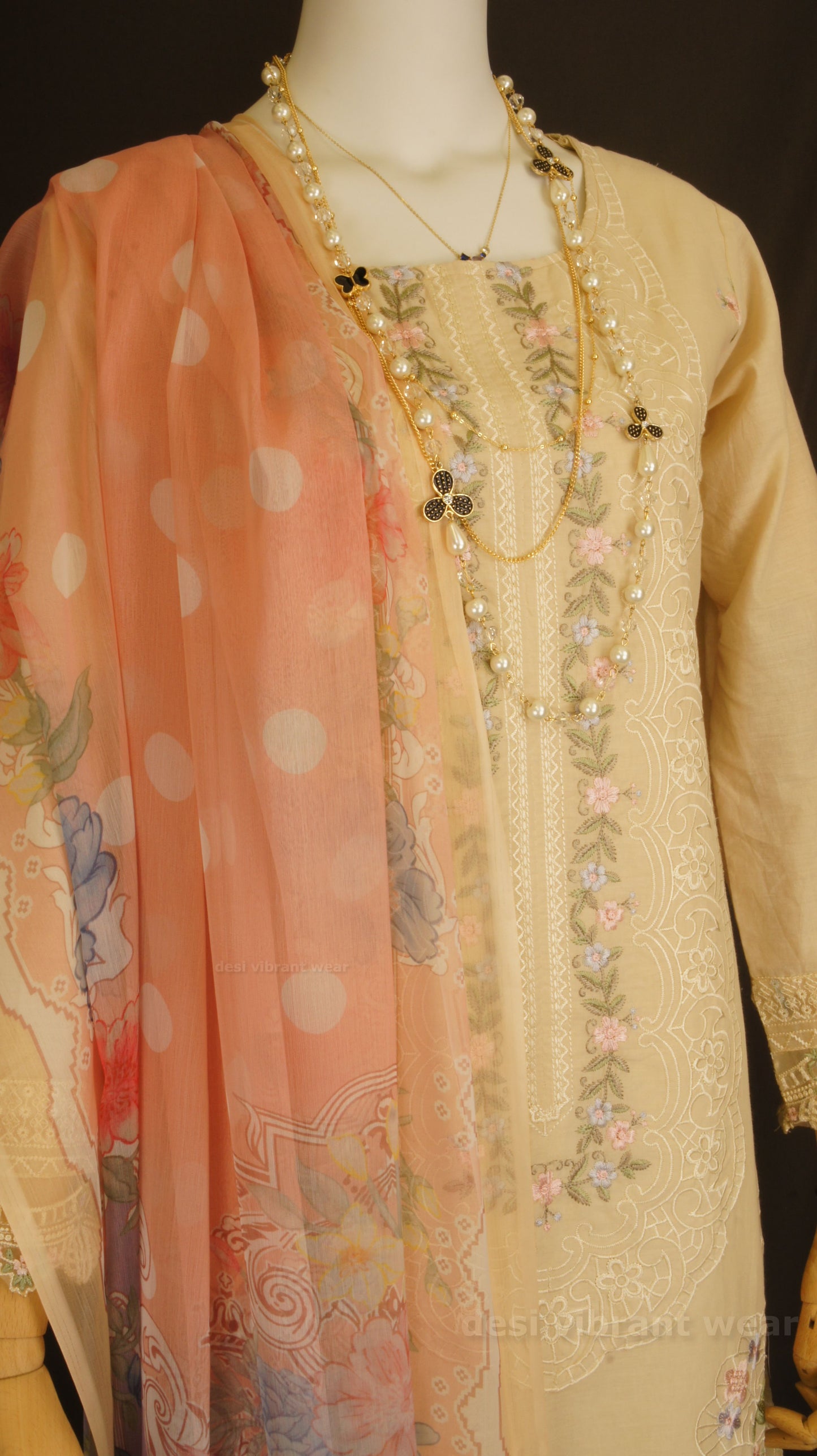 Graceful Beige Embroidered Lawn Suit