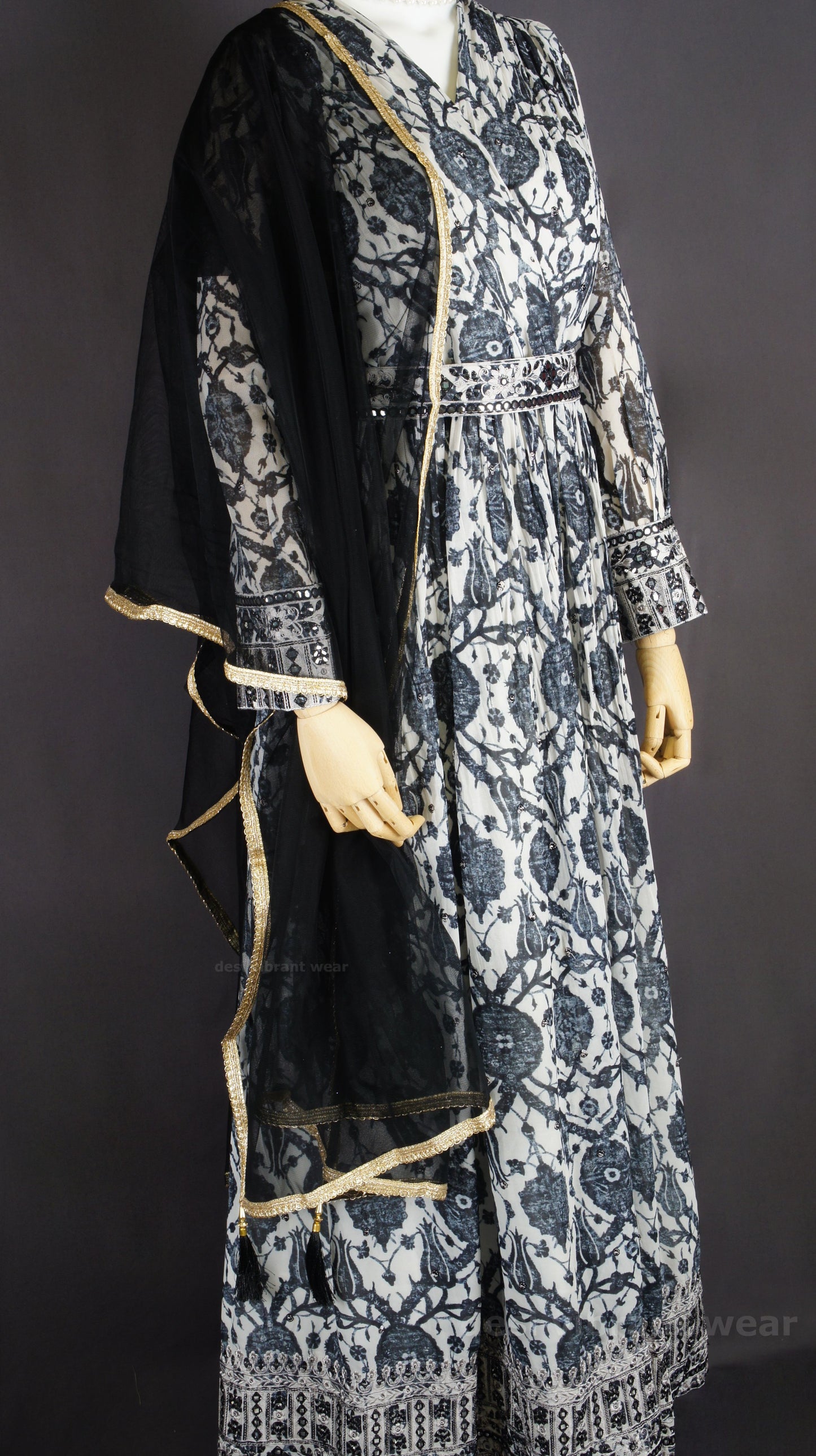 Black and Ivory Anarkali Gown