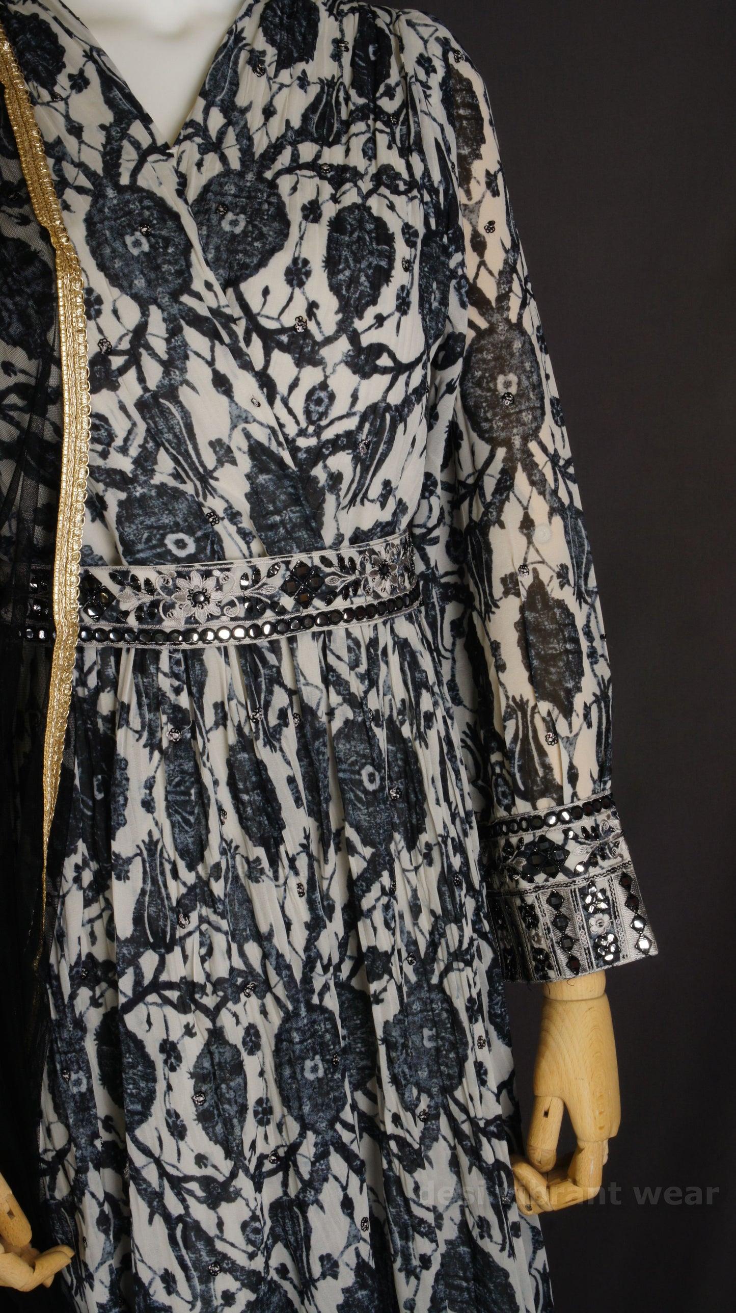 Black and Ivory Anarkali Gown