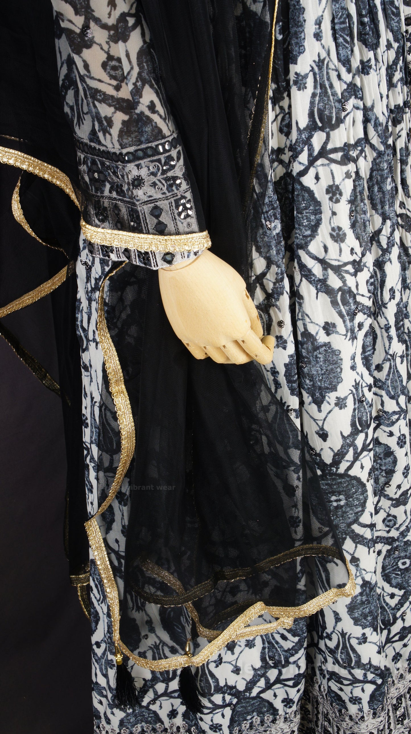 Black and Ivory Anarkali Gown