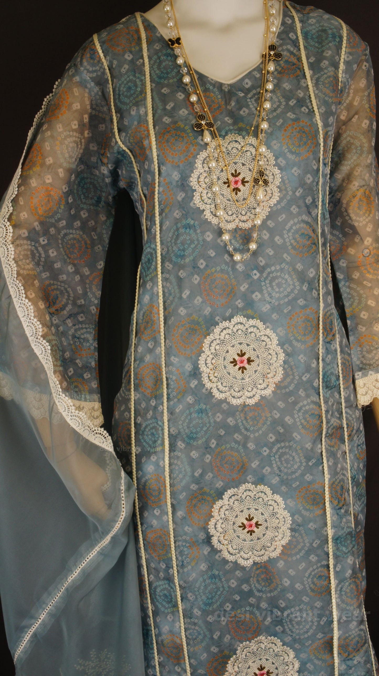 Graceful Blue Organza Silk Suit