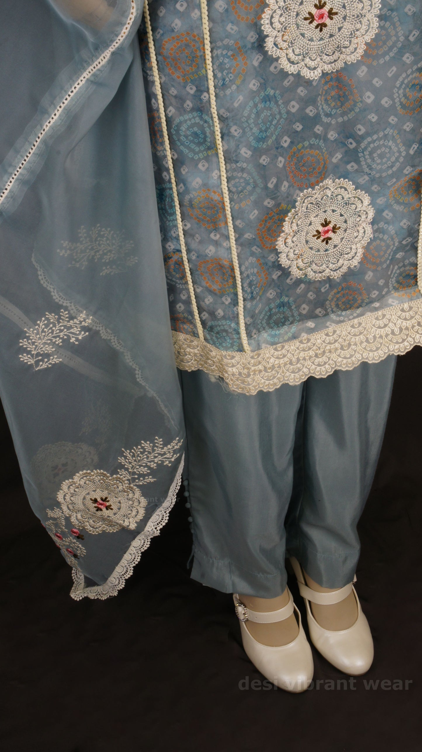 Graceful Blue Organza Silk Suit