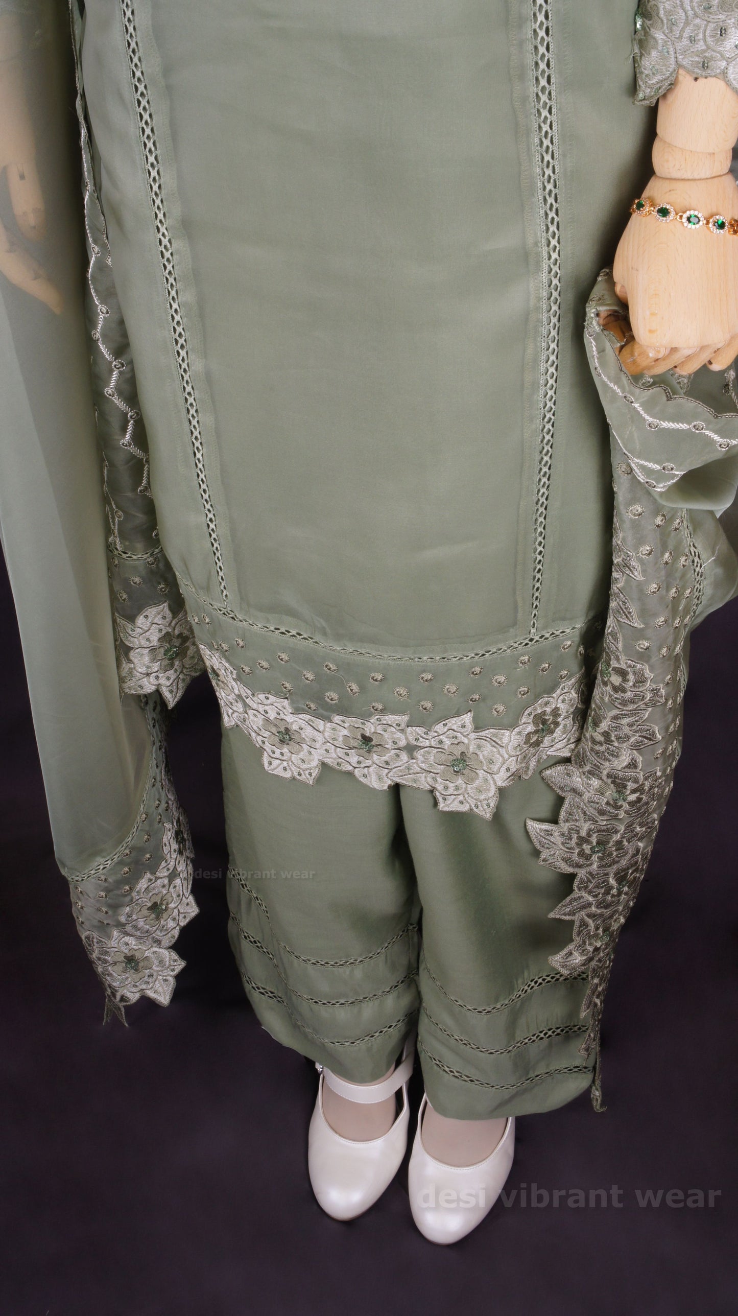 Elegant Sage Green Organza Silk Suit