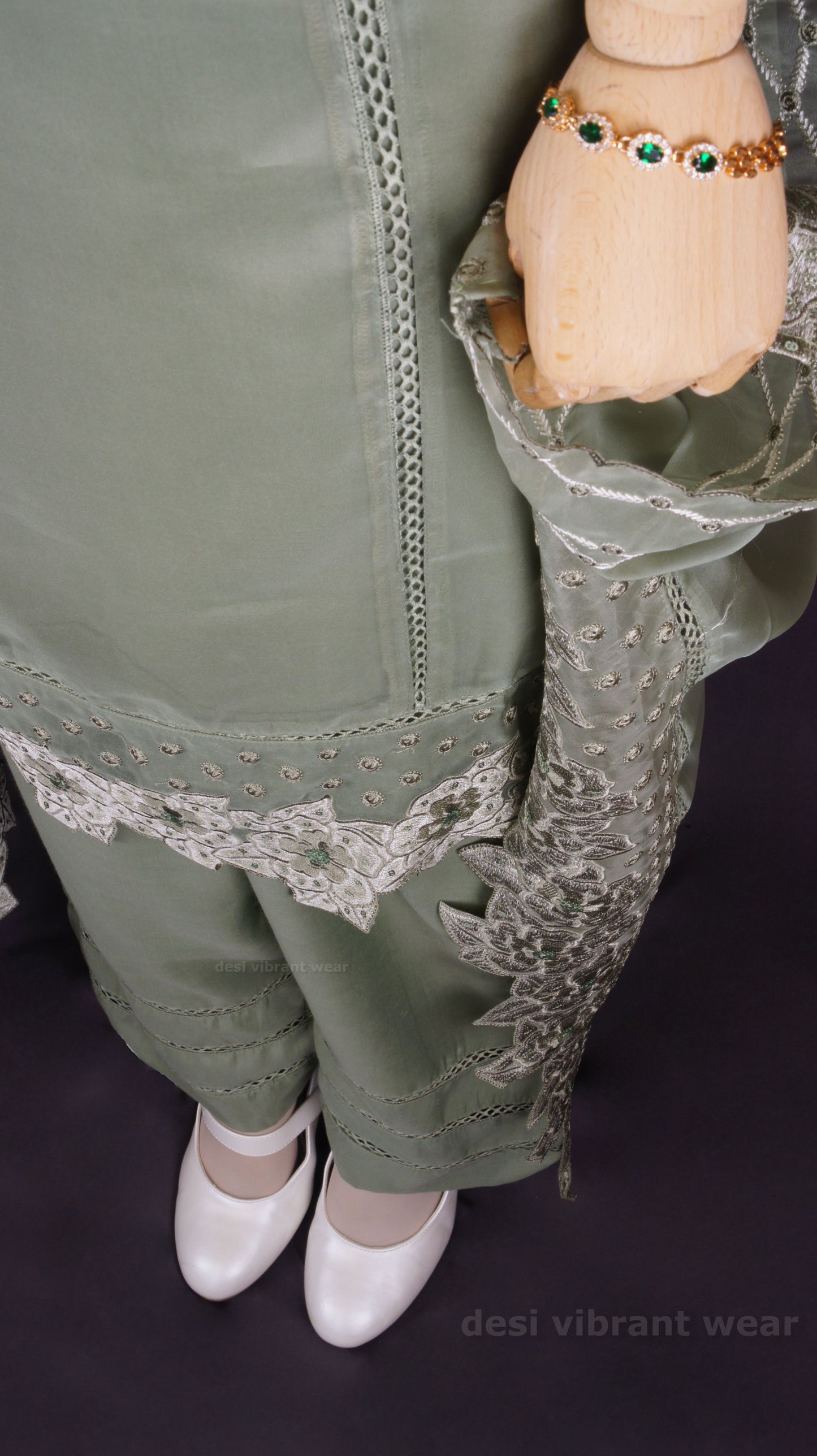 Elegant Sage Green Organza Silk Suit