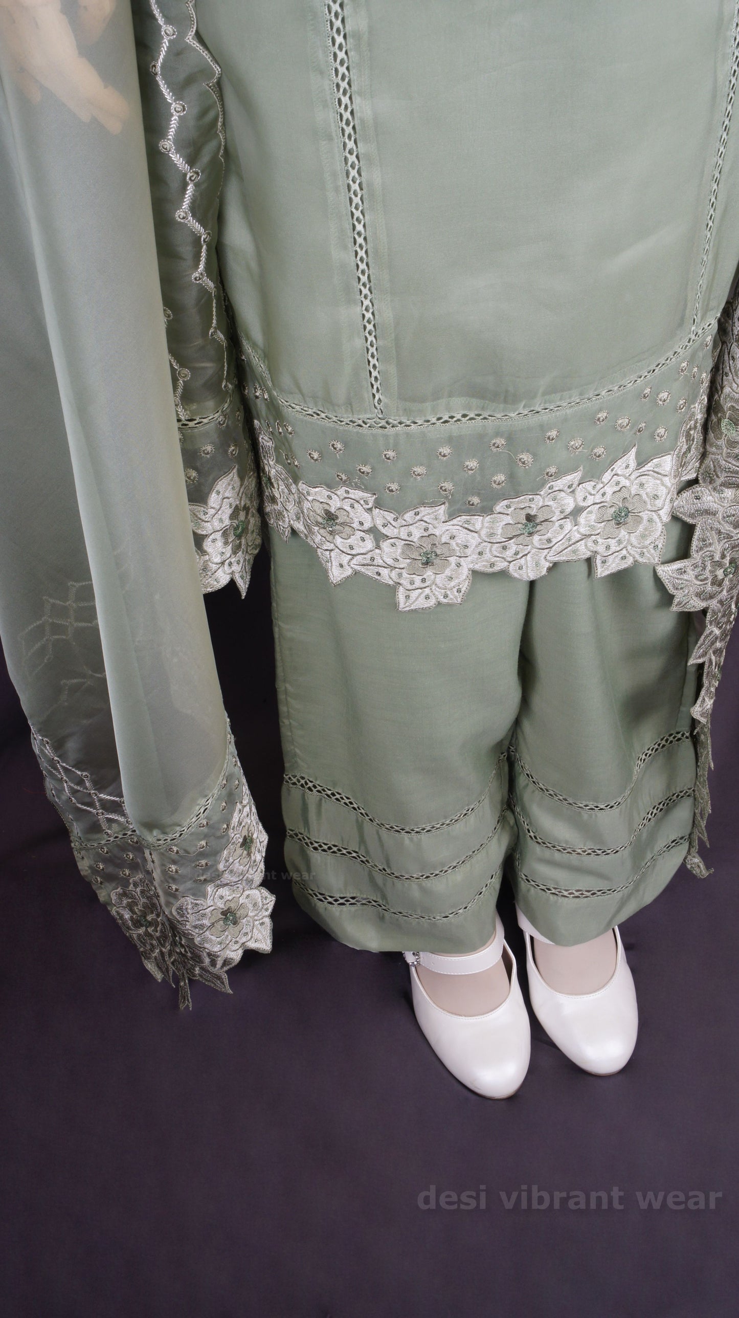 Elegant Sage Green Organza Silk Suit