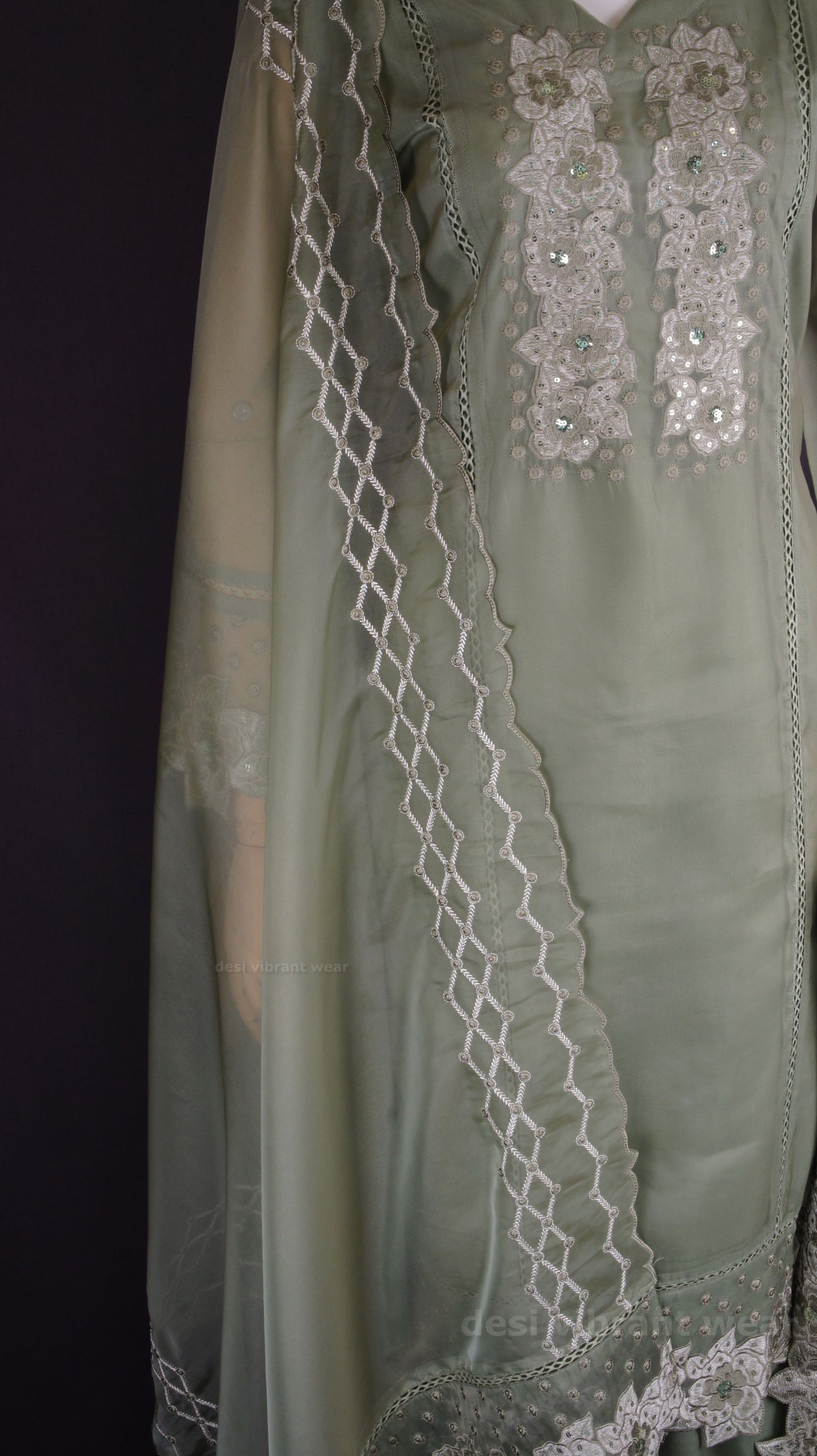 Elegant Sage Green Organza Silk Suit