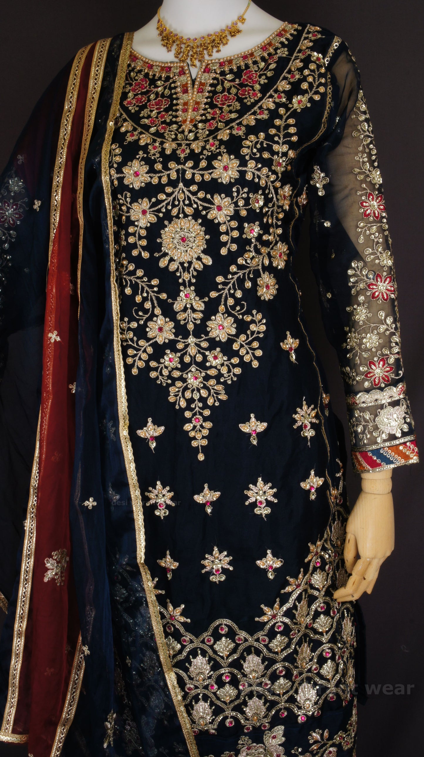Royal Navy Blue Embroidered Sharara