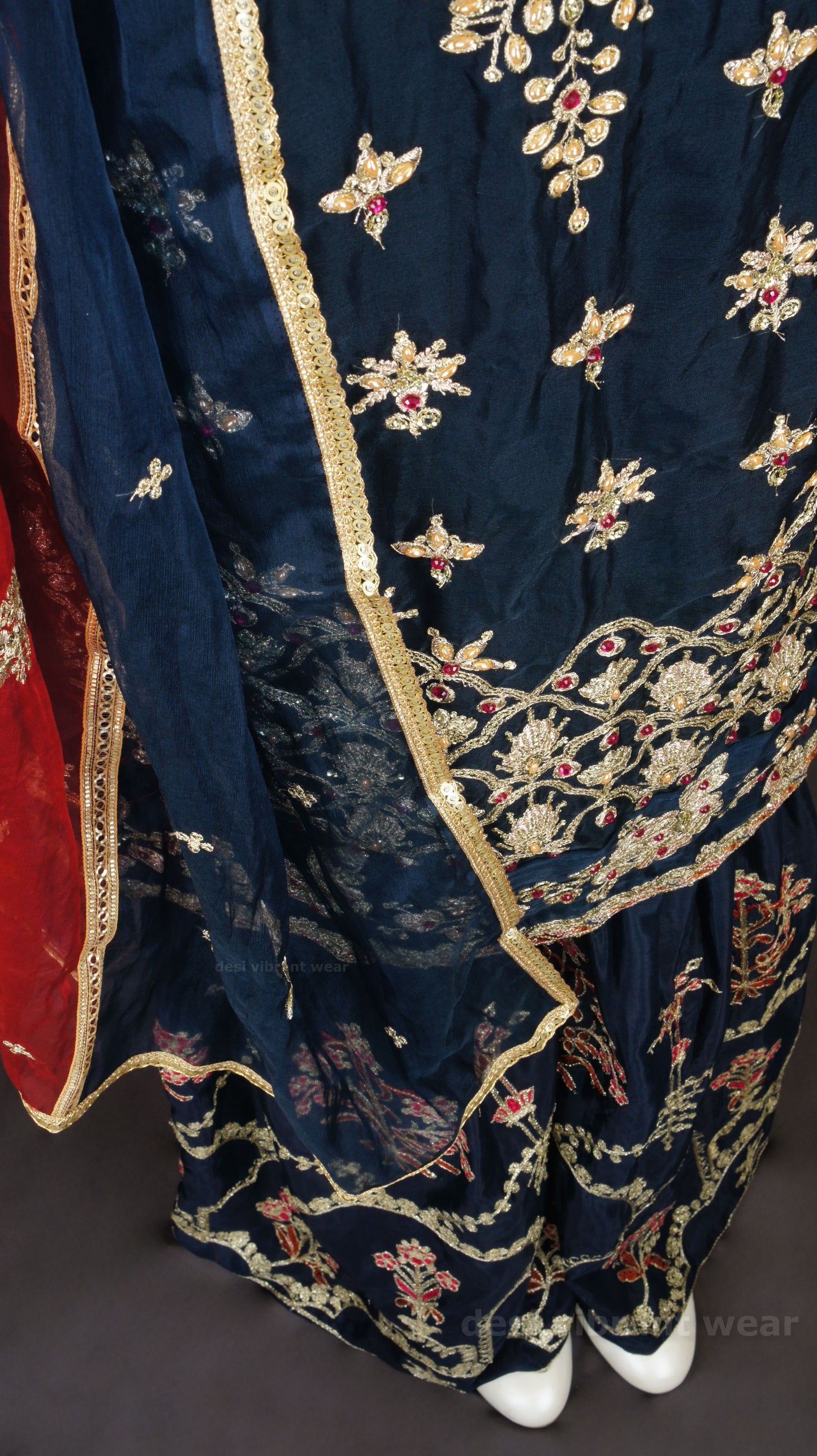 Royal Navy Blue Embroidered Sharara