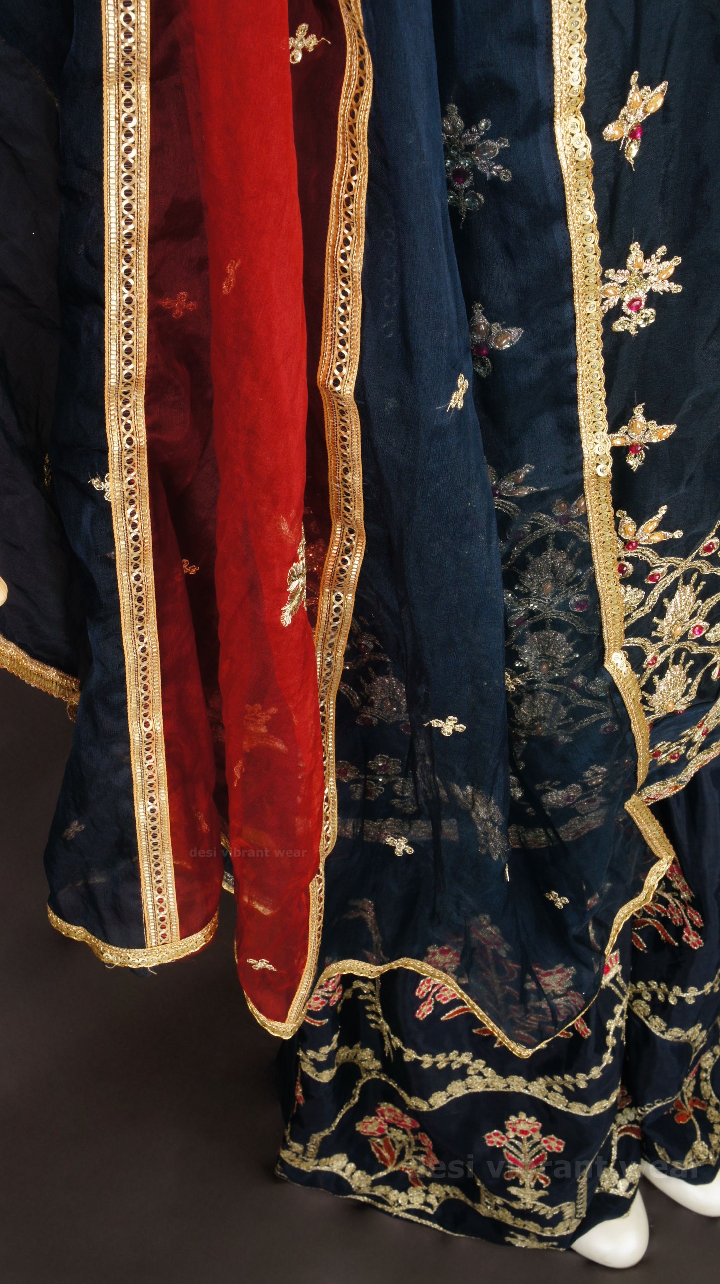 Royal Navy Blue Embroidered Sharara