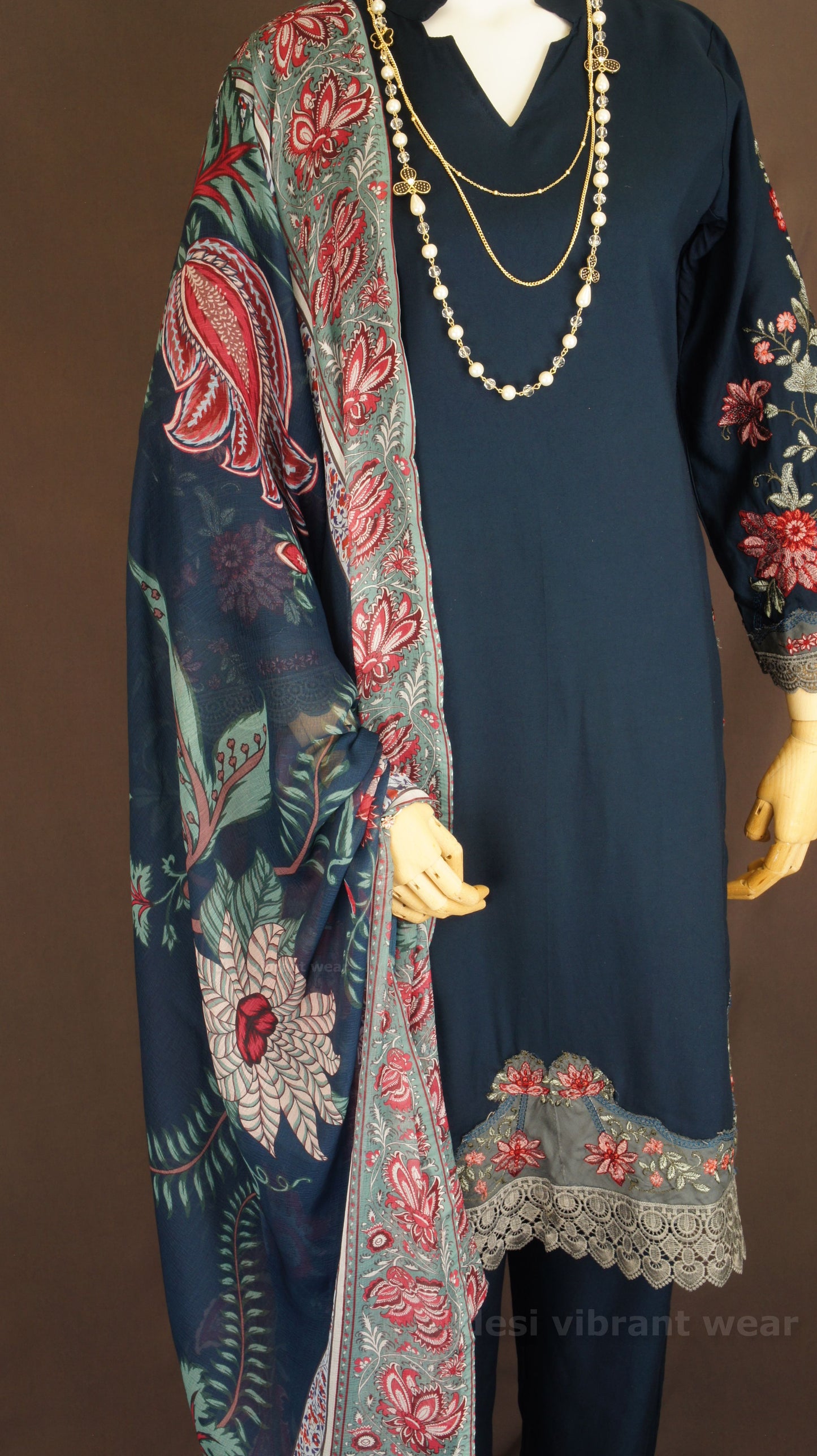 Navy Blue Rayon Cotton Suit