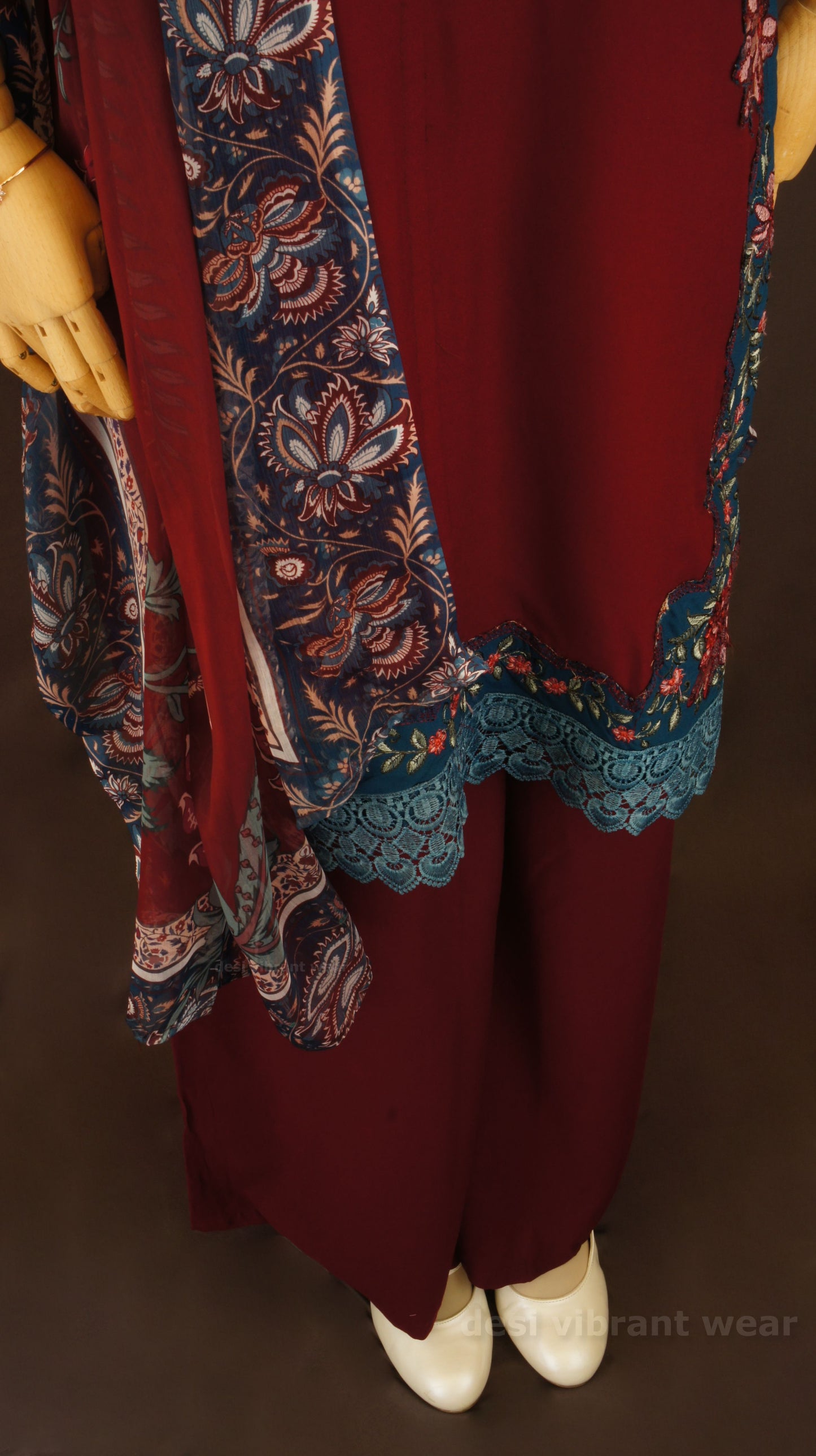 Maroon Embroidered Rayon Suit