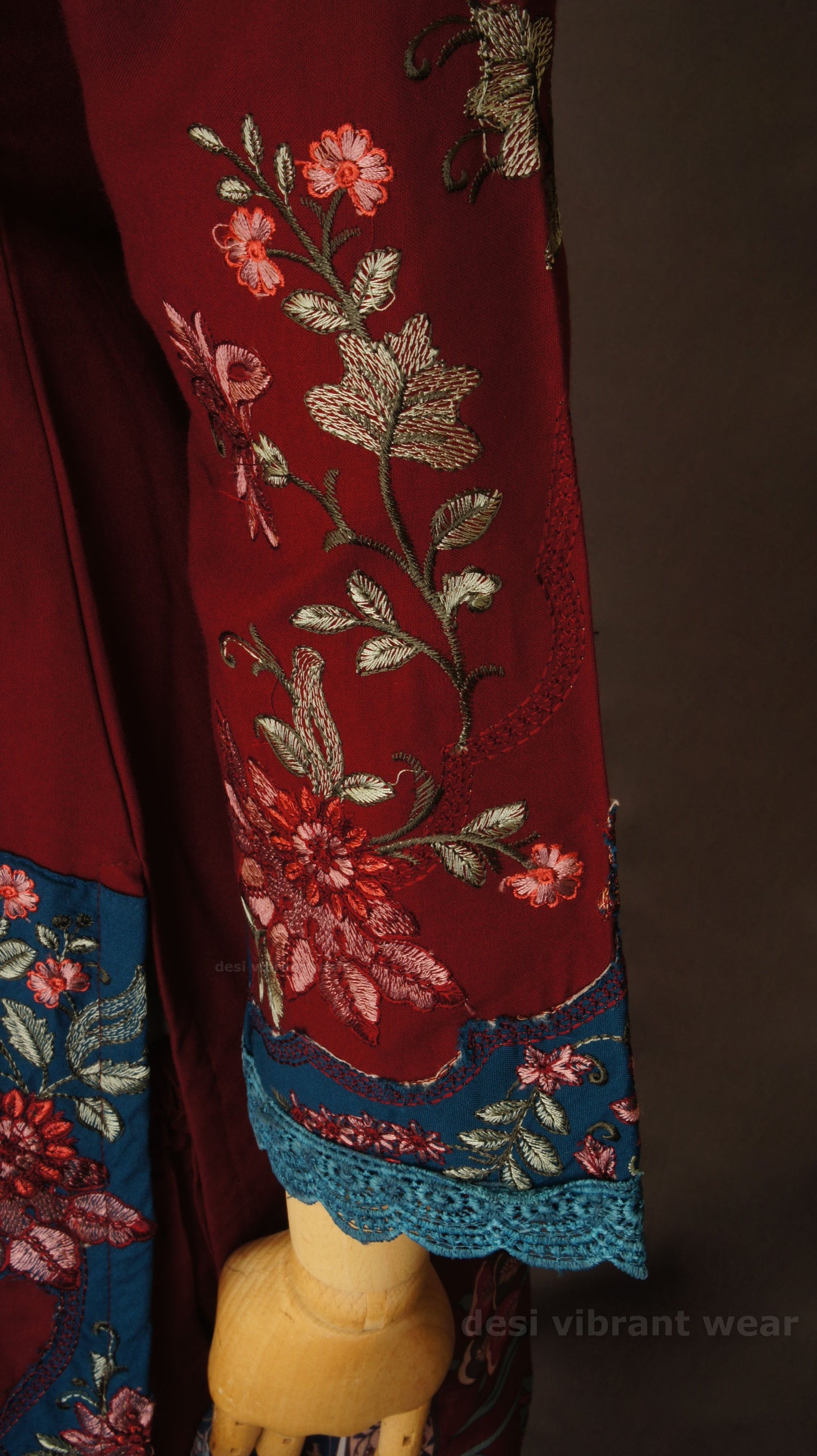 Maroon Embroidered Rayon Suit