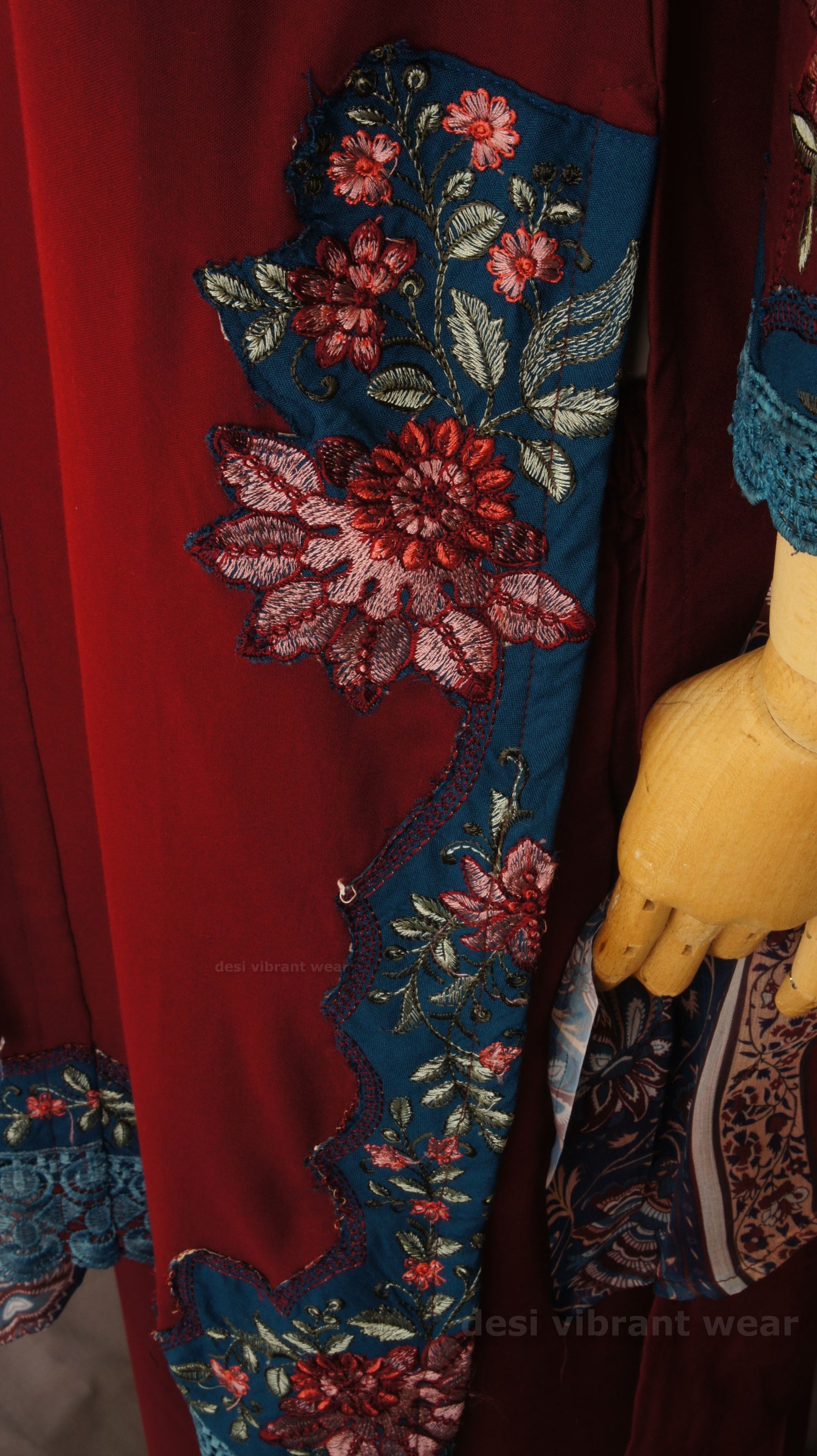 Maroon Embroidered Rayon Suit