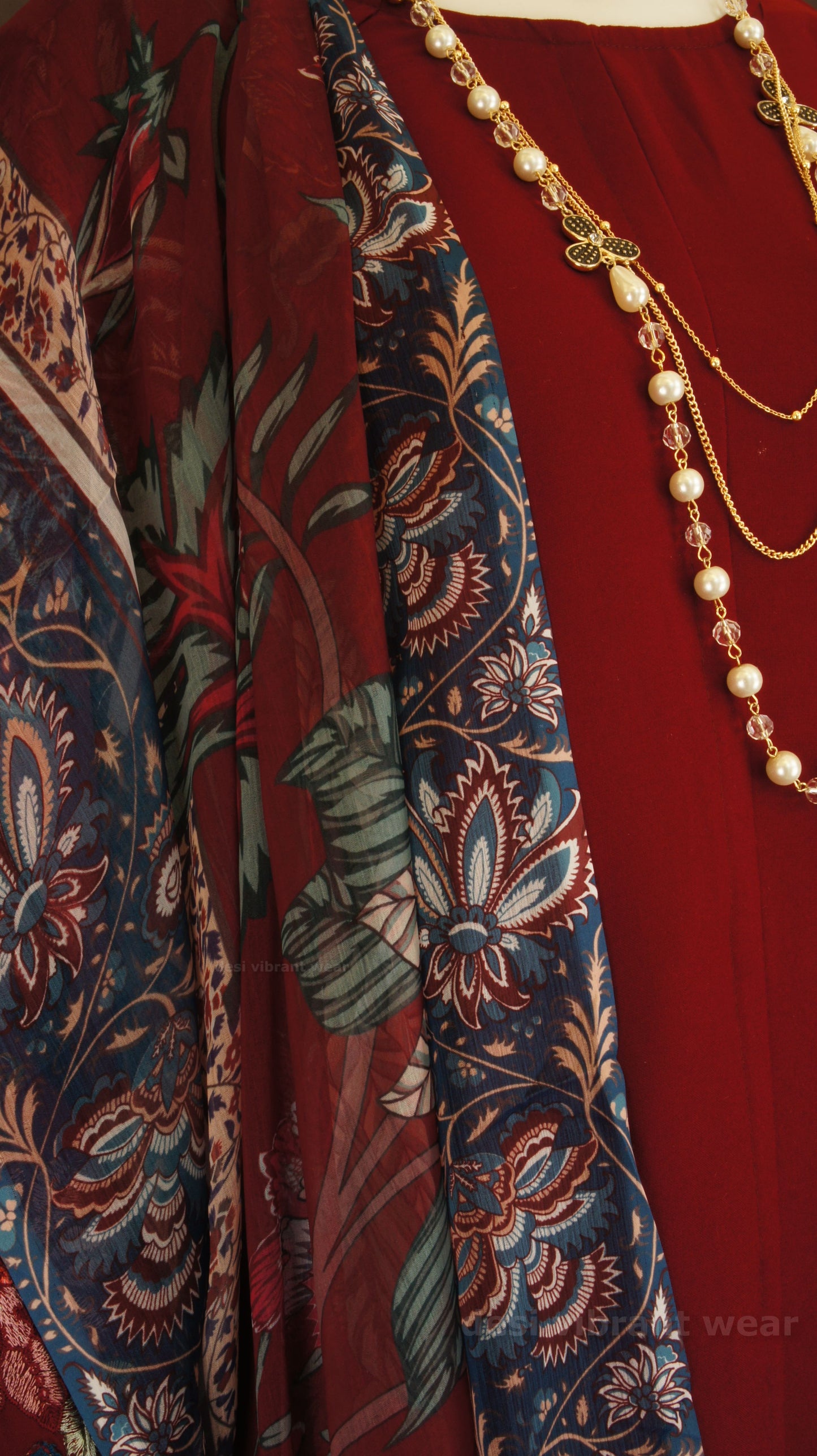 Maroon Embroidered Rayon Suit