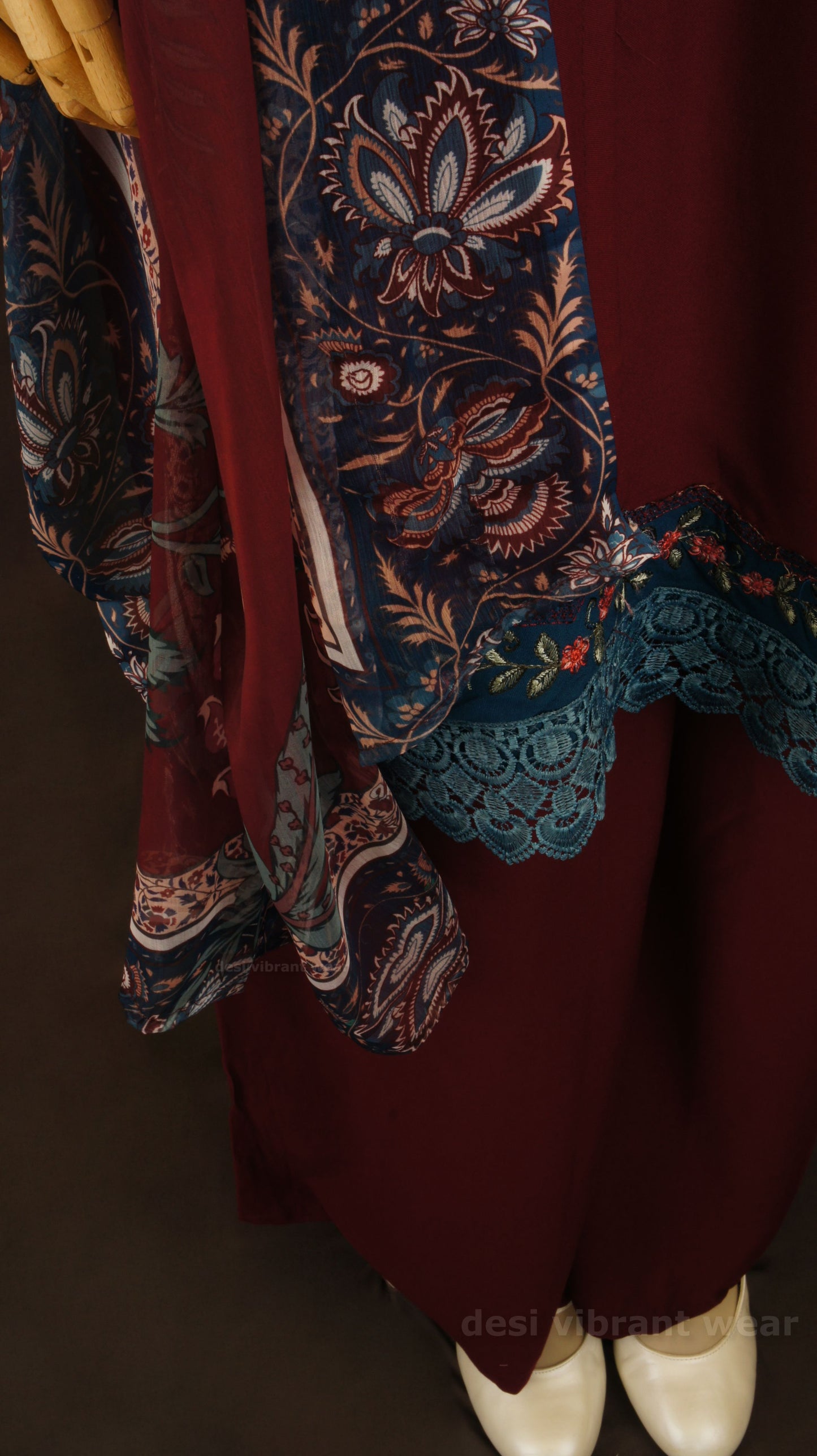 Maroon Embroidered Rayon Suit