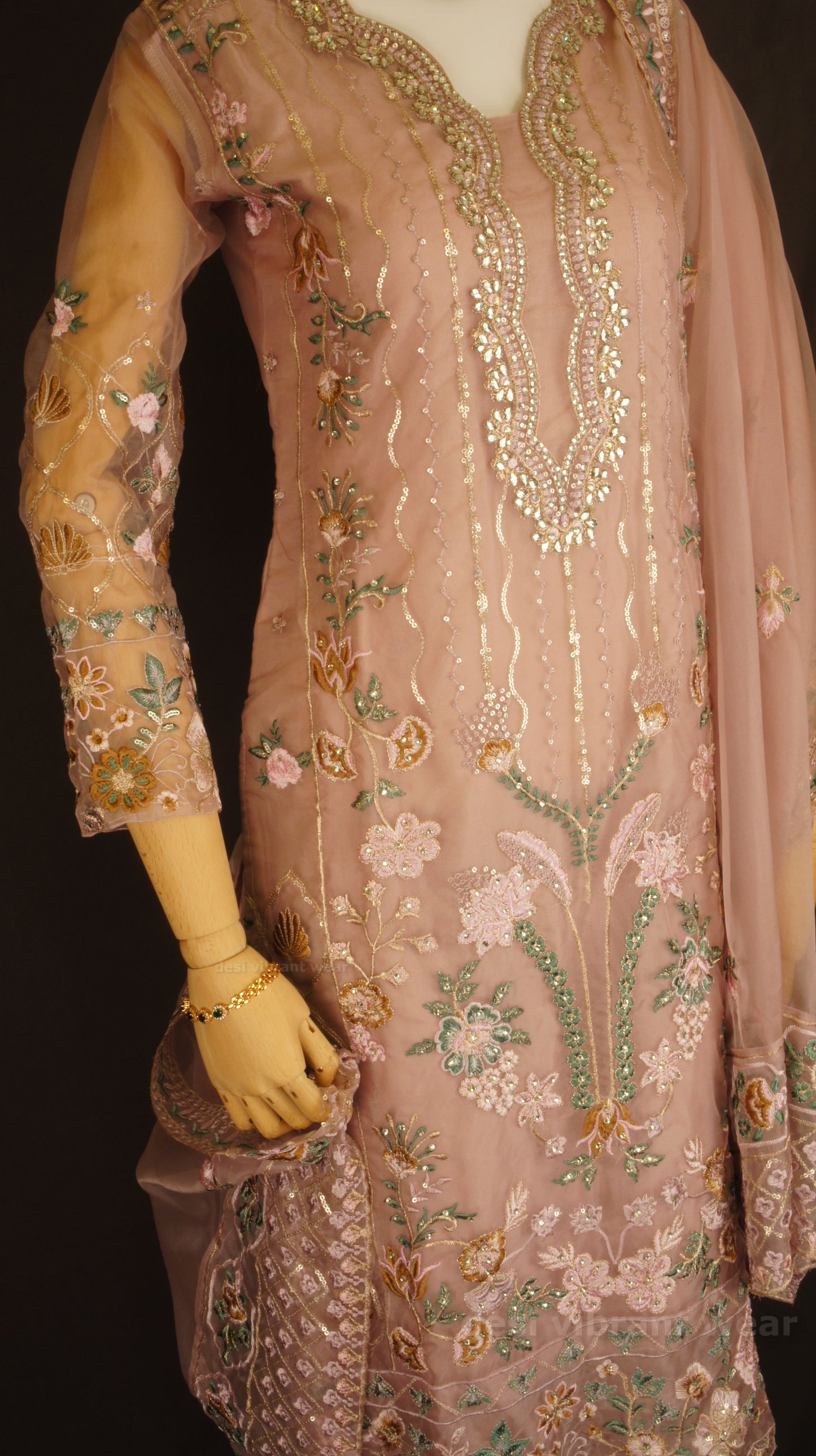 Dusty Rose Embroidered Organza