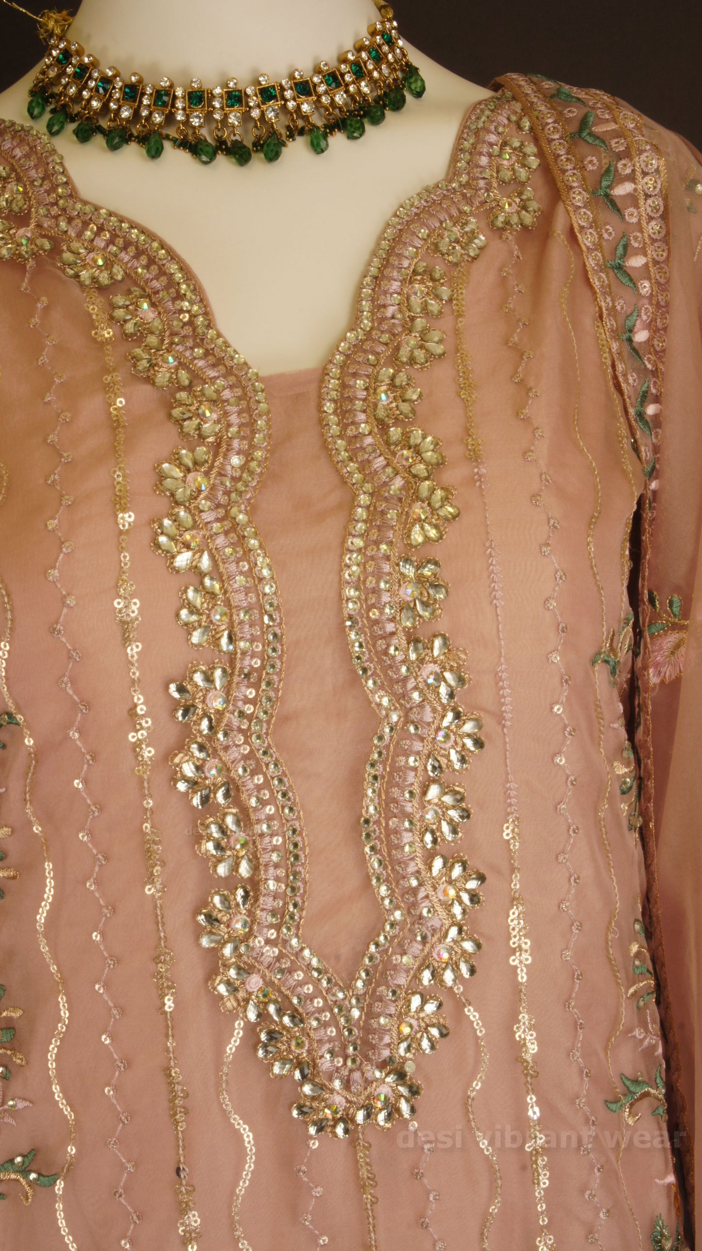 Dusty Rose Embroidered Organza