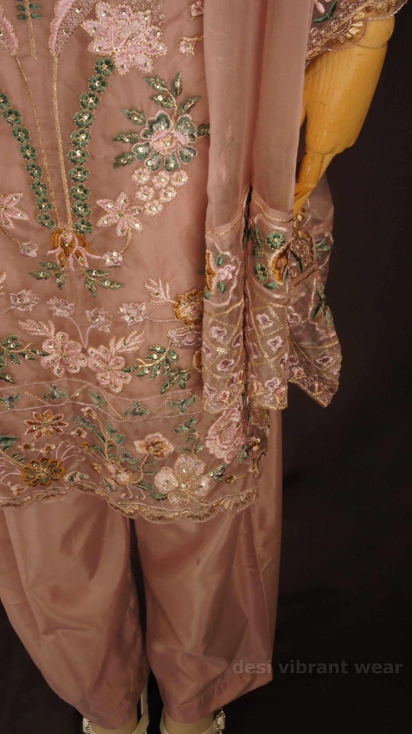 Dusty Rose Embroidered Organza