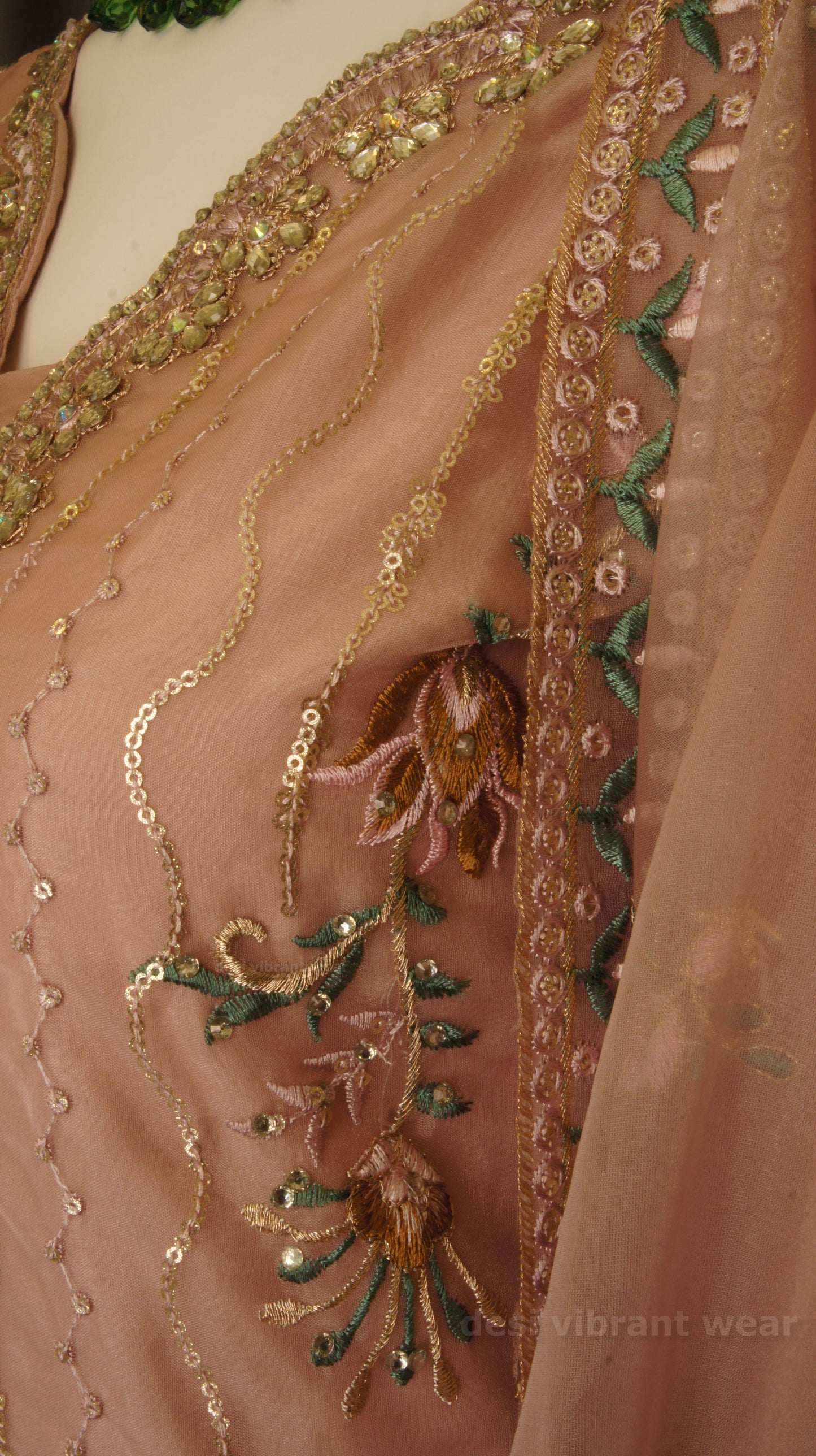 Dusty Rose Embroidered Organza