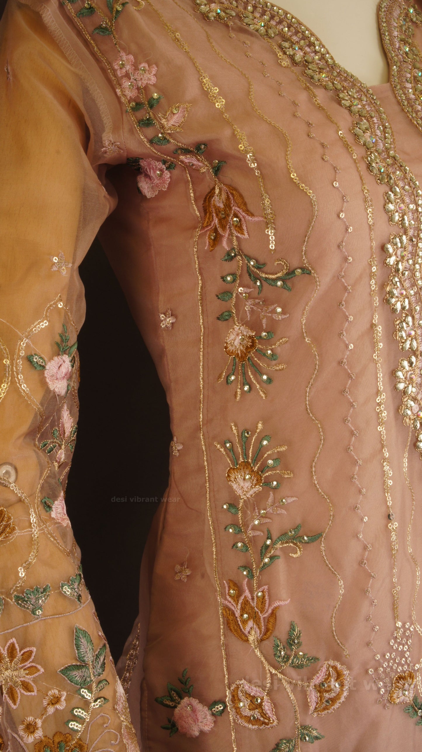 Dusty Rose Embroidered Organza