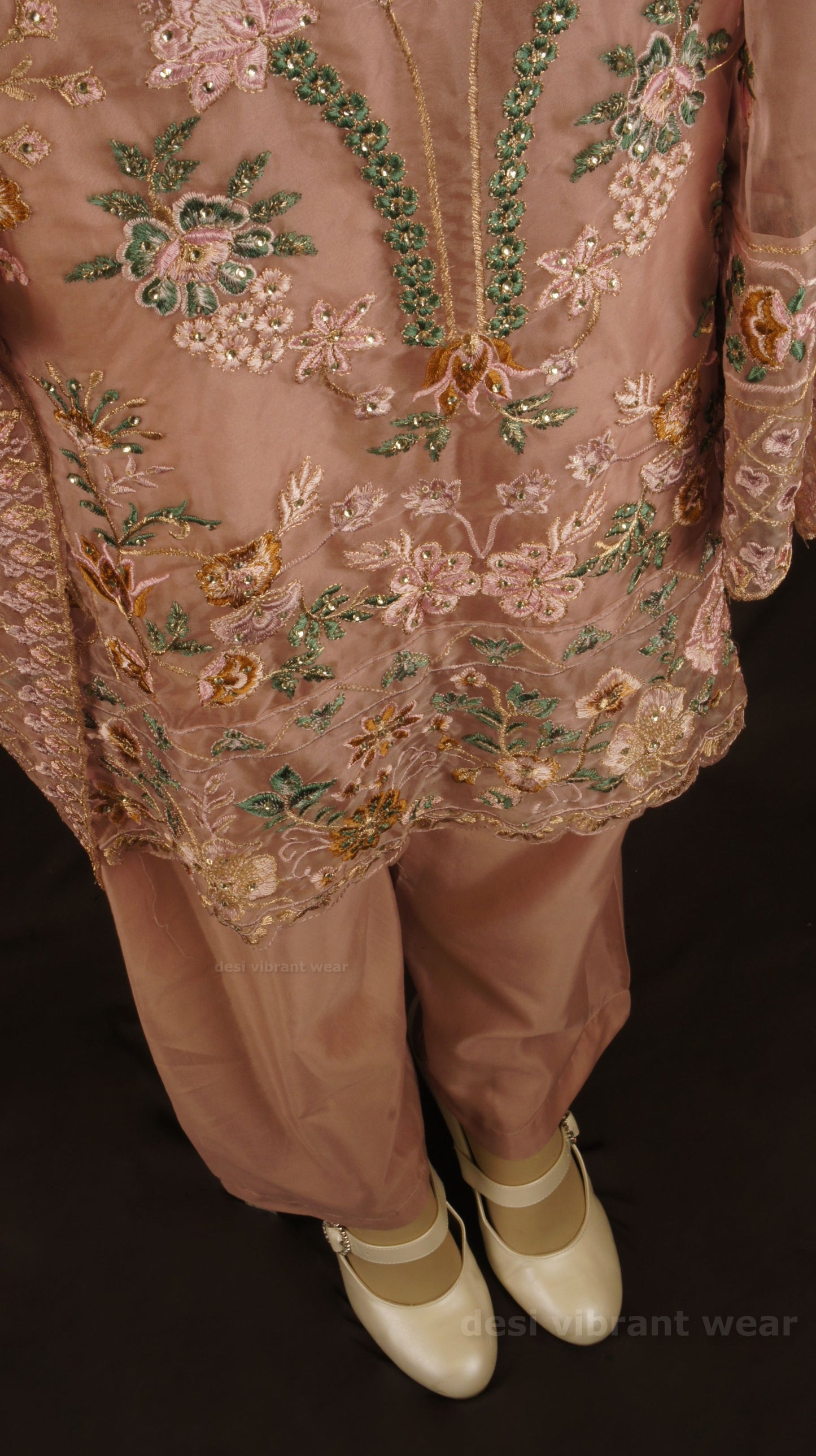Dusty Rose Embroidered Organza