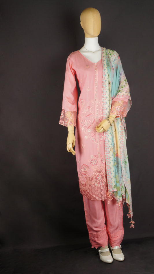 Blush Pink Muslin & Chinnon 3-Piece Suit