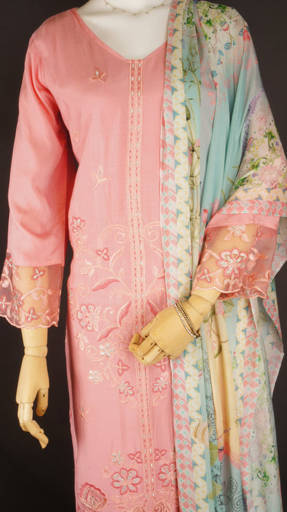 Blush Pink Muslin & Chinnon 3-Piece Suit