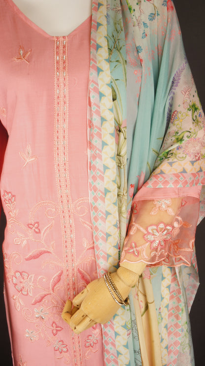Blush Pink Muslin & Chinnon 3-Piece Suit