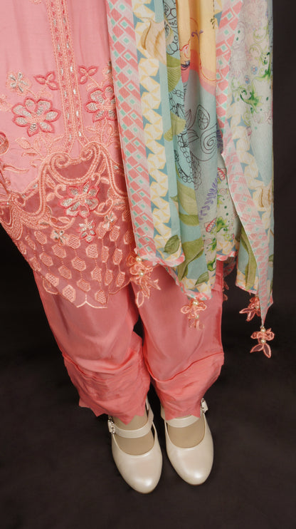 Blush Pink Muslin & Chinnon 3-Piece Suit