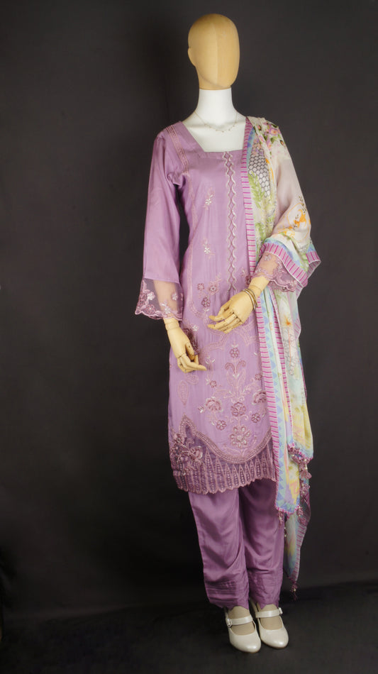 Graceful Mauve Muslin Ensemble