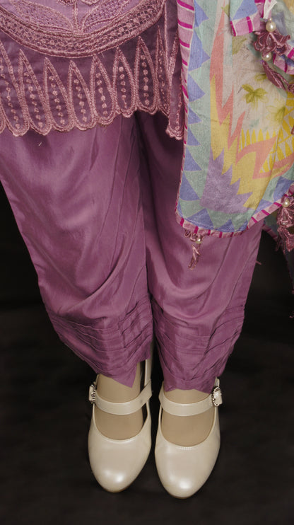 Graceful Mauve Muslin Ensemble