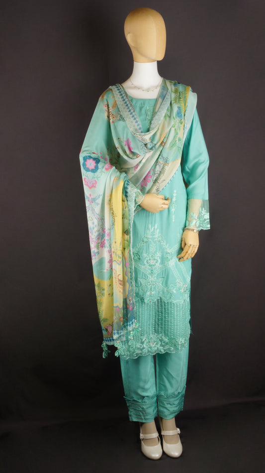 Serene Teal Muslin Ensemble